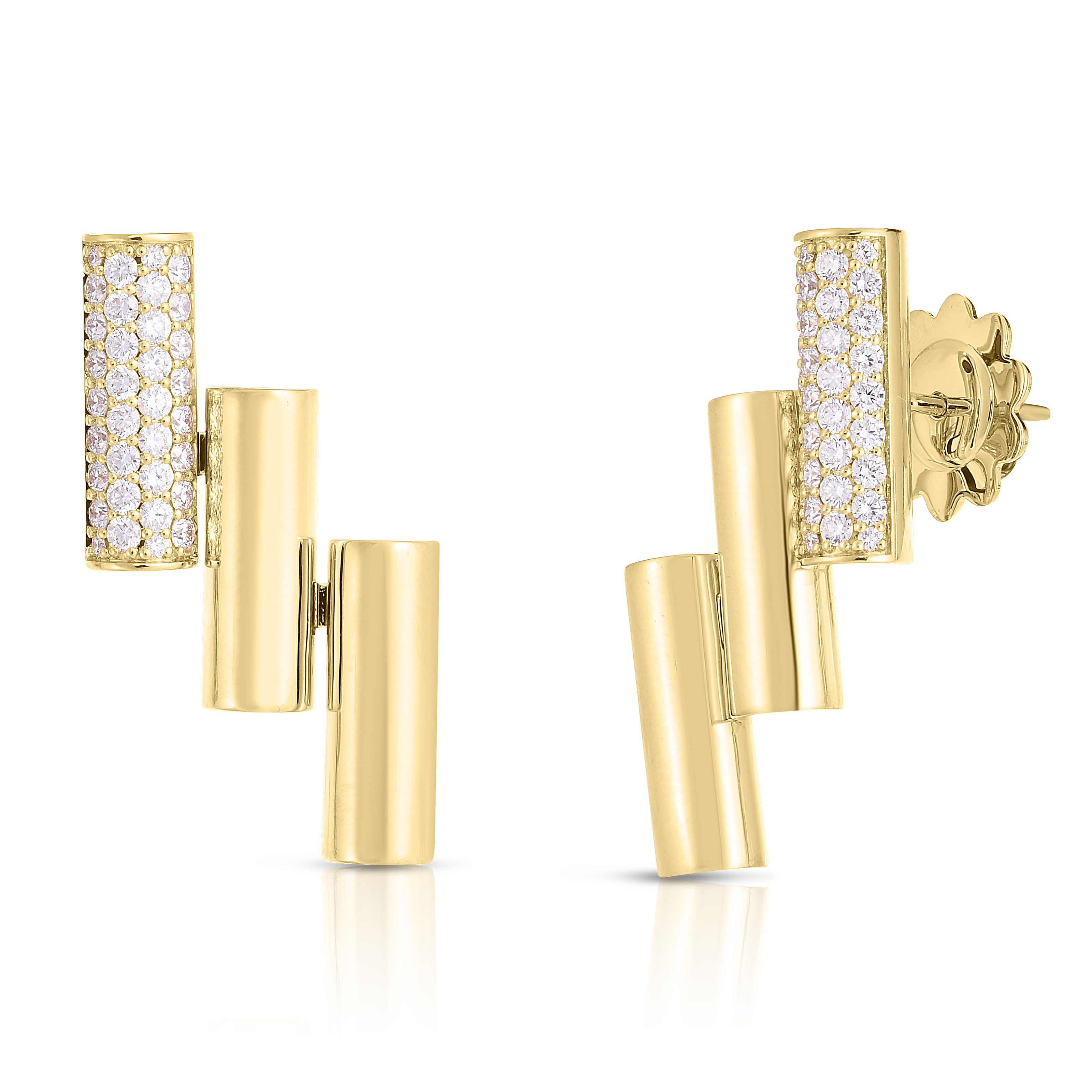 18k Yellow Gold Domino Diamond Accent Earrings