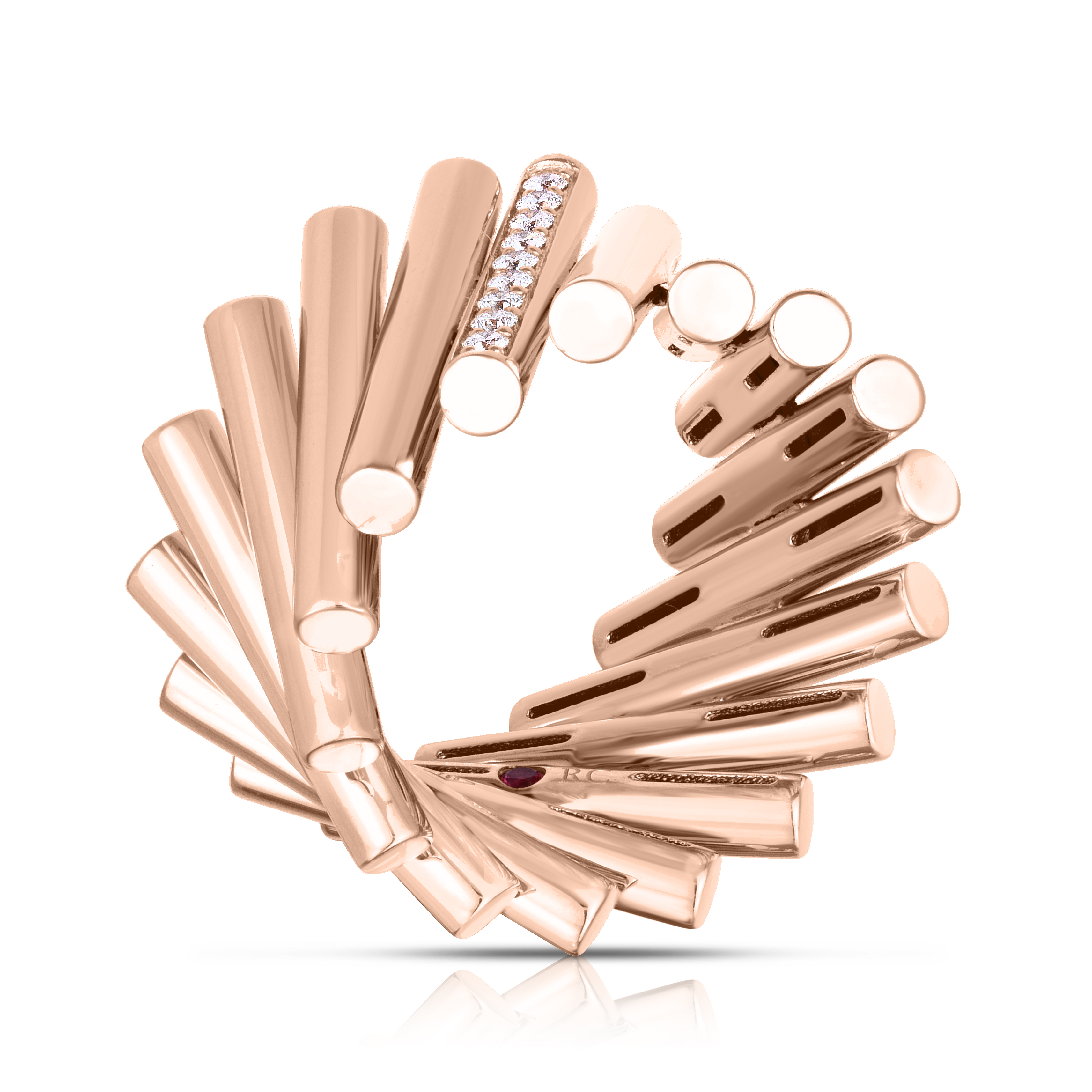 18k Rose Gold Domino Diamond Accent Wide Ring