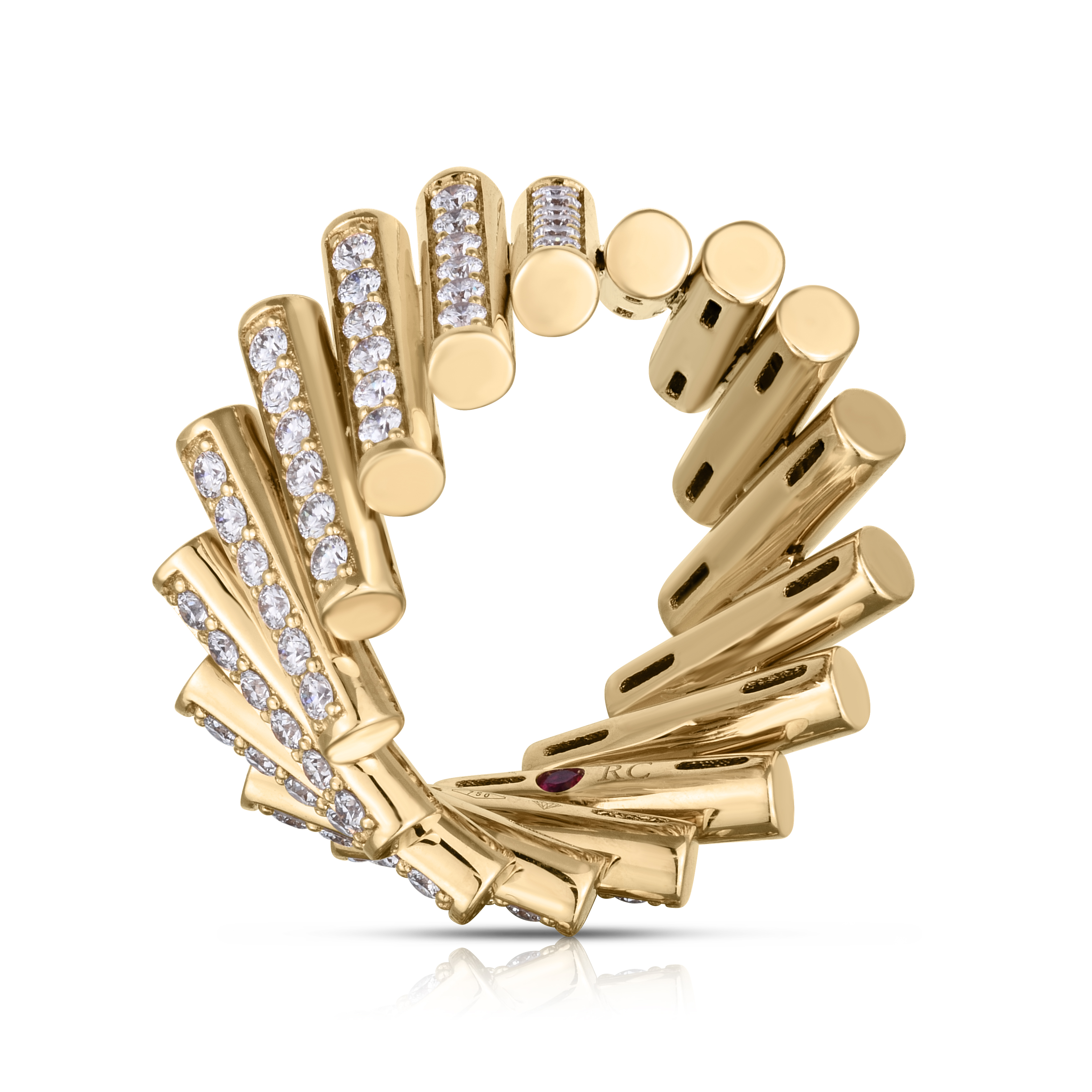 18k Yellow Gold Domino Pave Diamond Ring