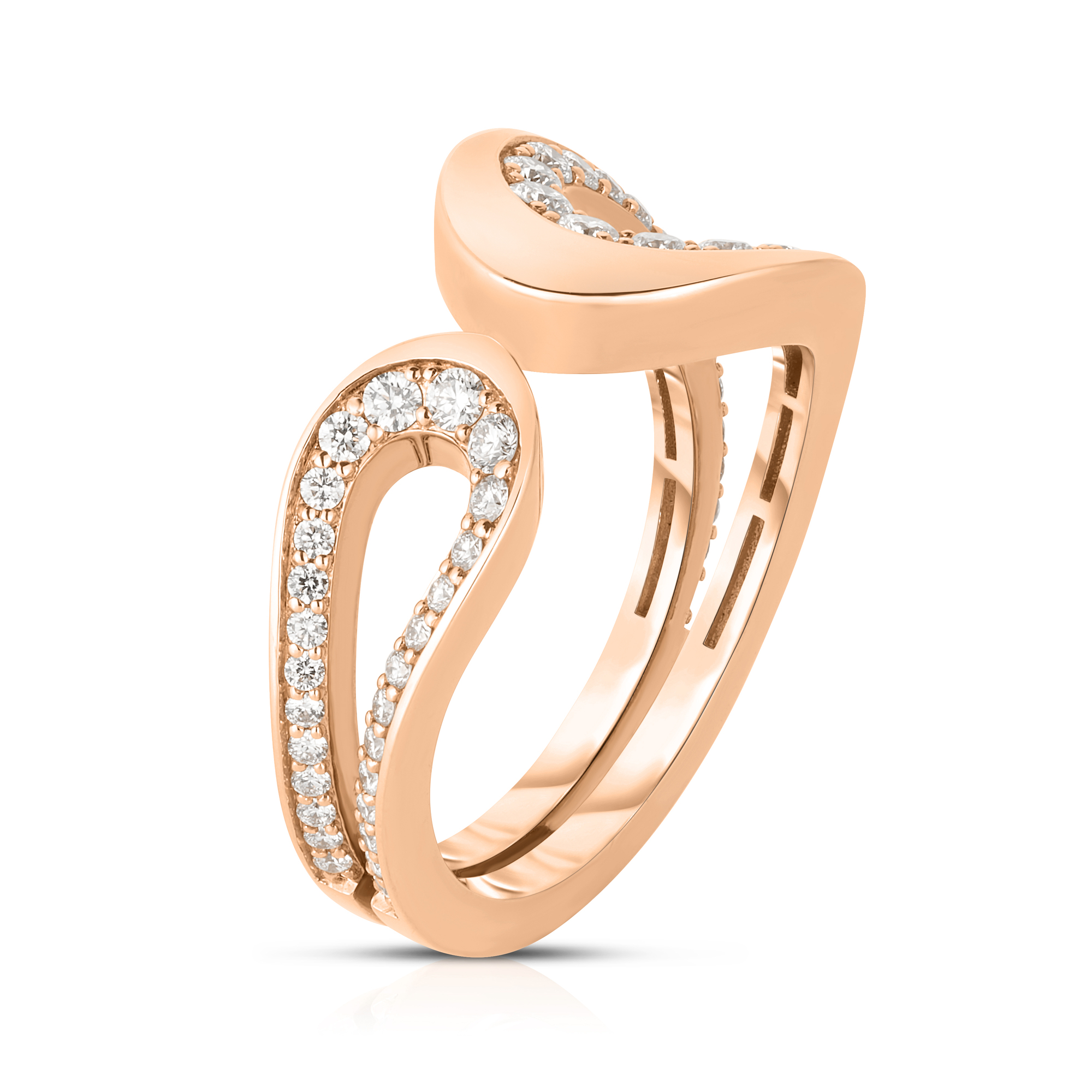 18k Rose Gold Cheval Pave Diamond Ring
