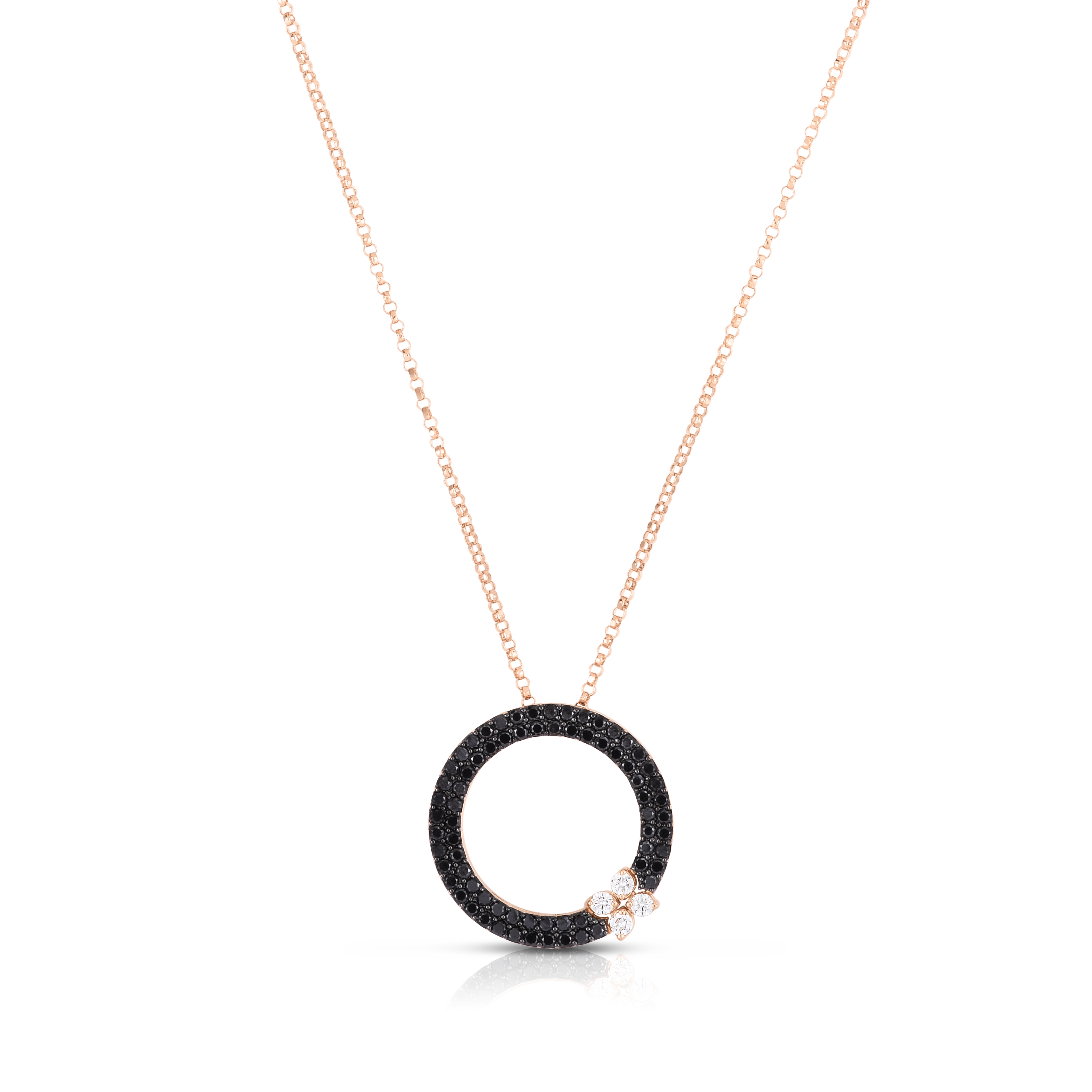 18k Rose Gold Love In Verona Black & White Diamond Circle Necklace
