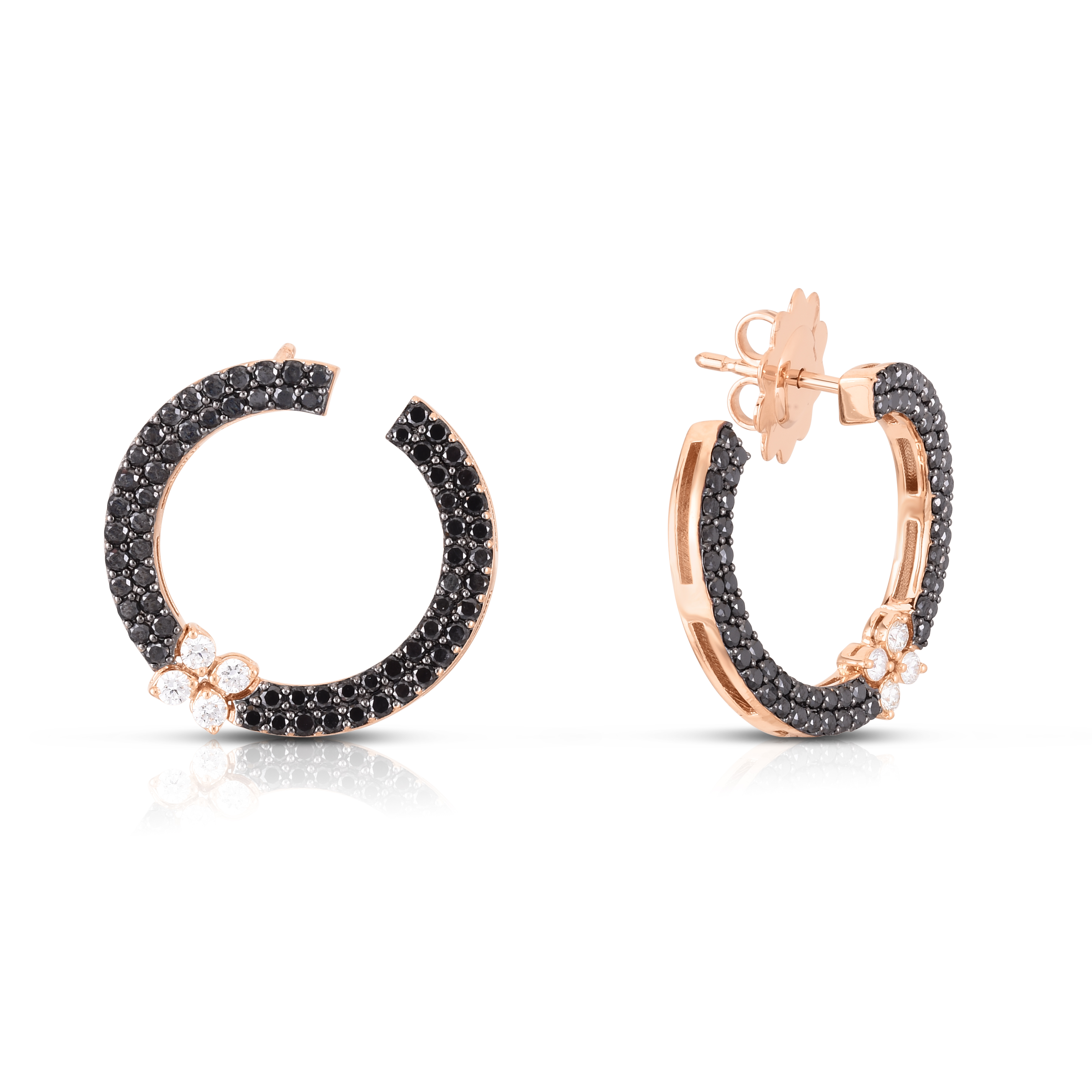 18k Rose Gold Love In Verona Black & White Diamond Circle Earrings