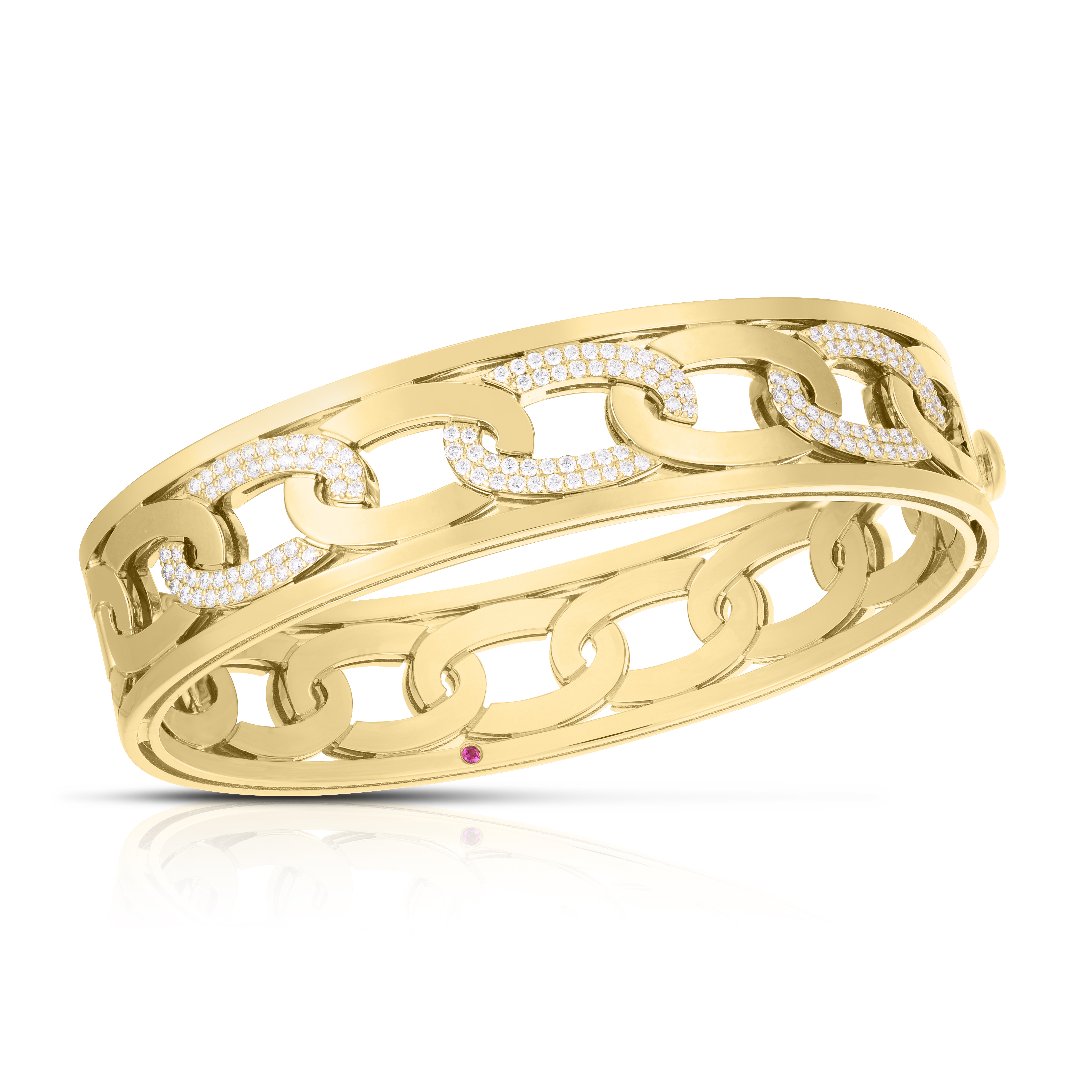 18k Yellow Gold Navarra Alternating Diamond Link Wide Bangle