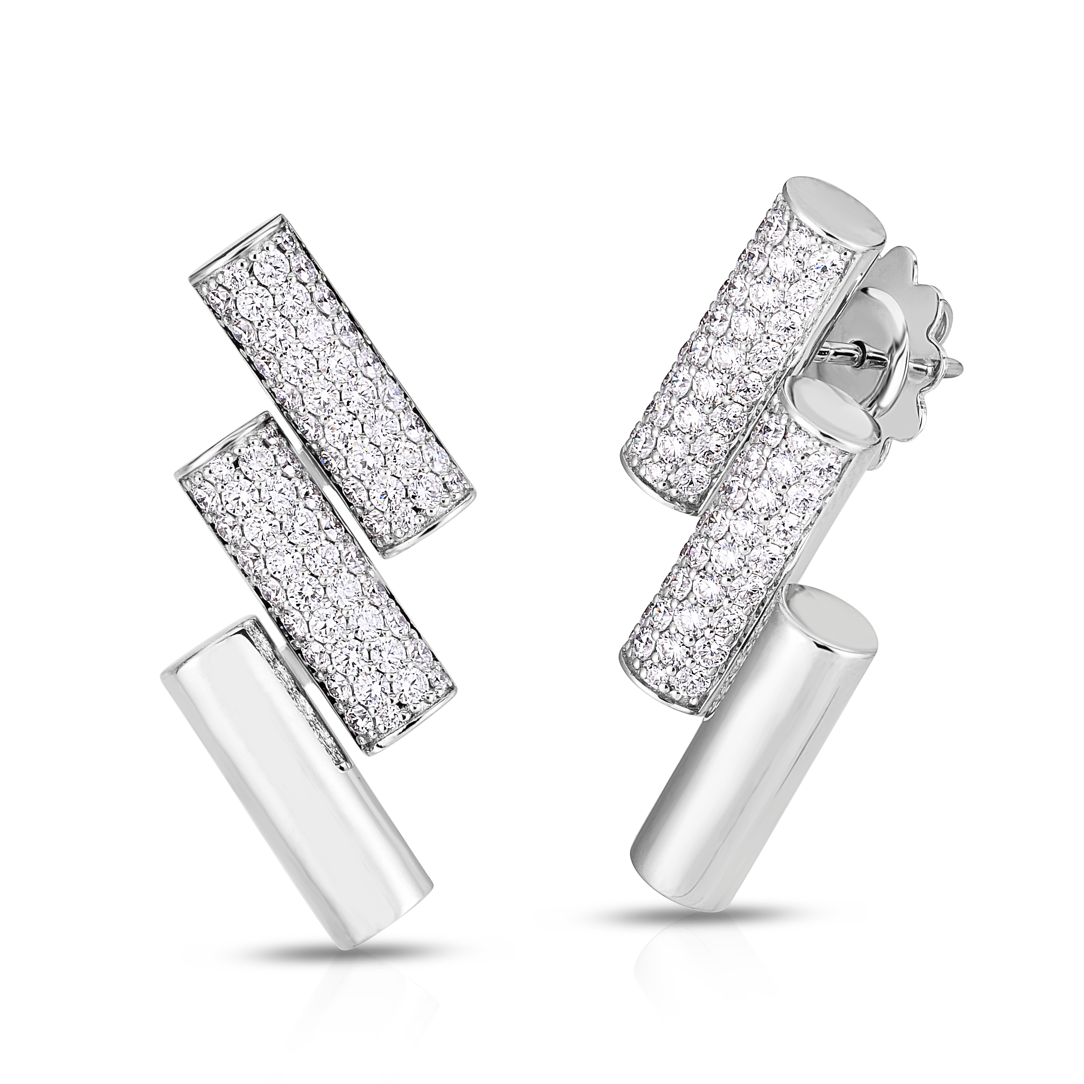 18k White Gold Domino Double Diamond Accent Earrings