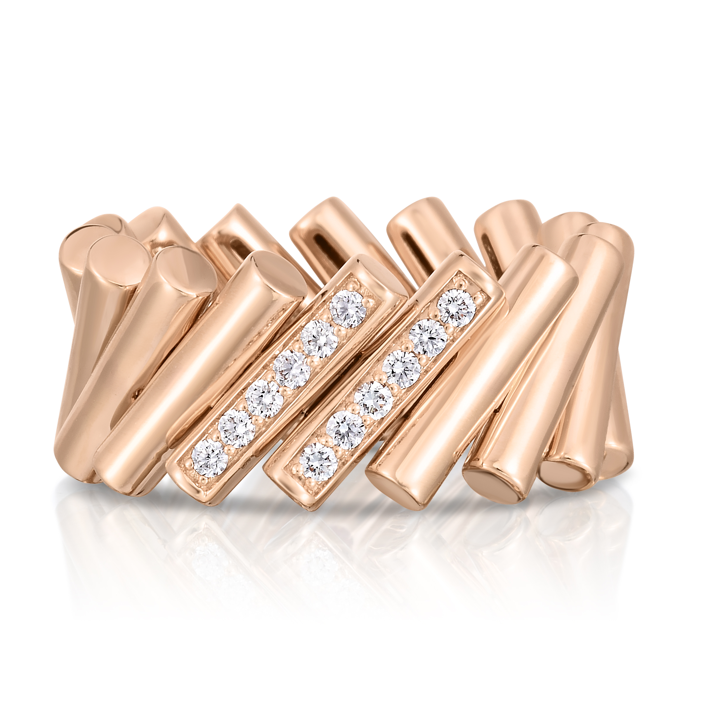 18k Rose/white Gold Domino Double Diamond Accent Ring