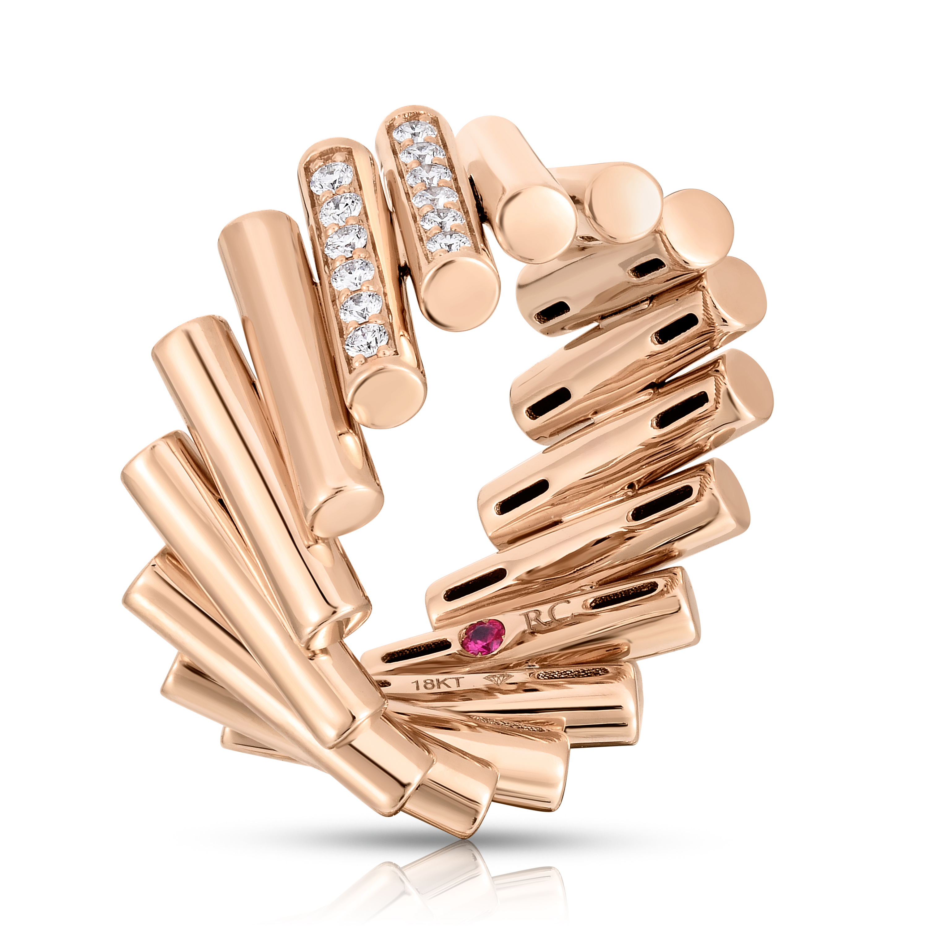 18k Rose/white Gold Domino Double Diamond Accent Ring