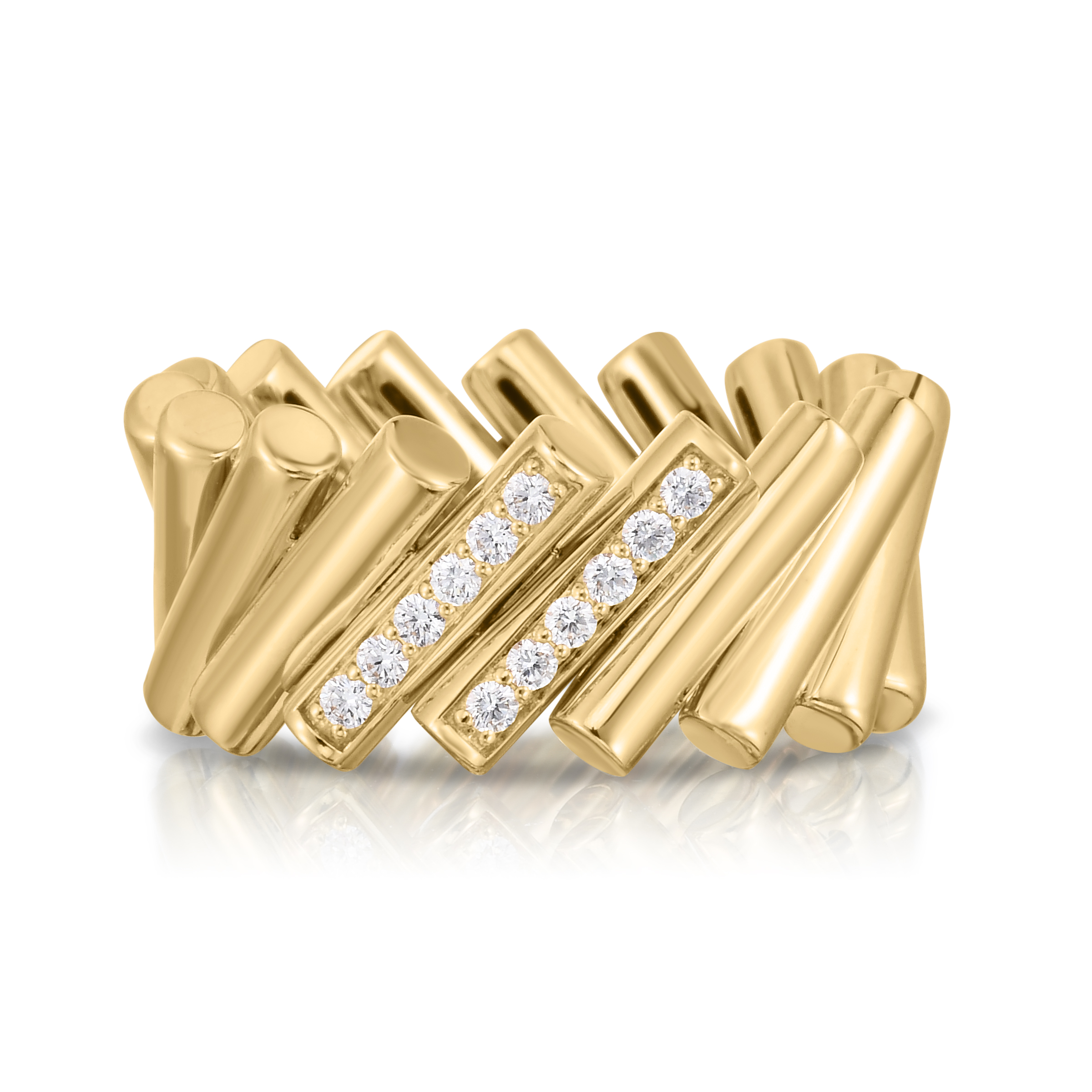 18k Yellow/white Gold Domino Double Diamond Accent Ring