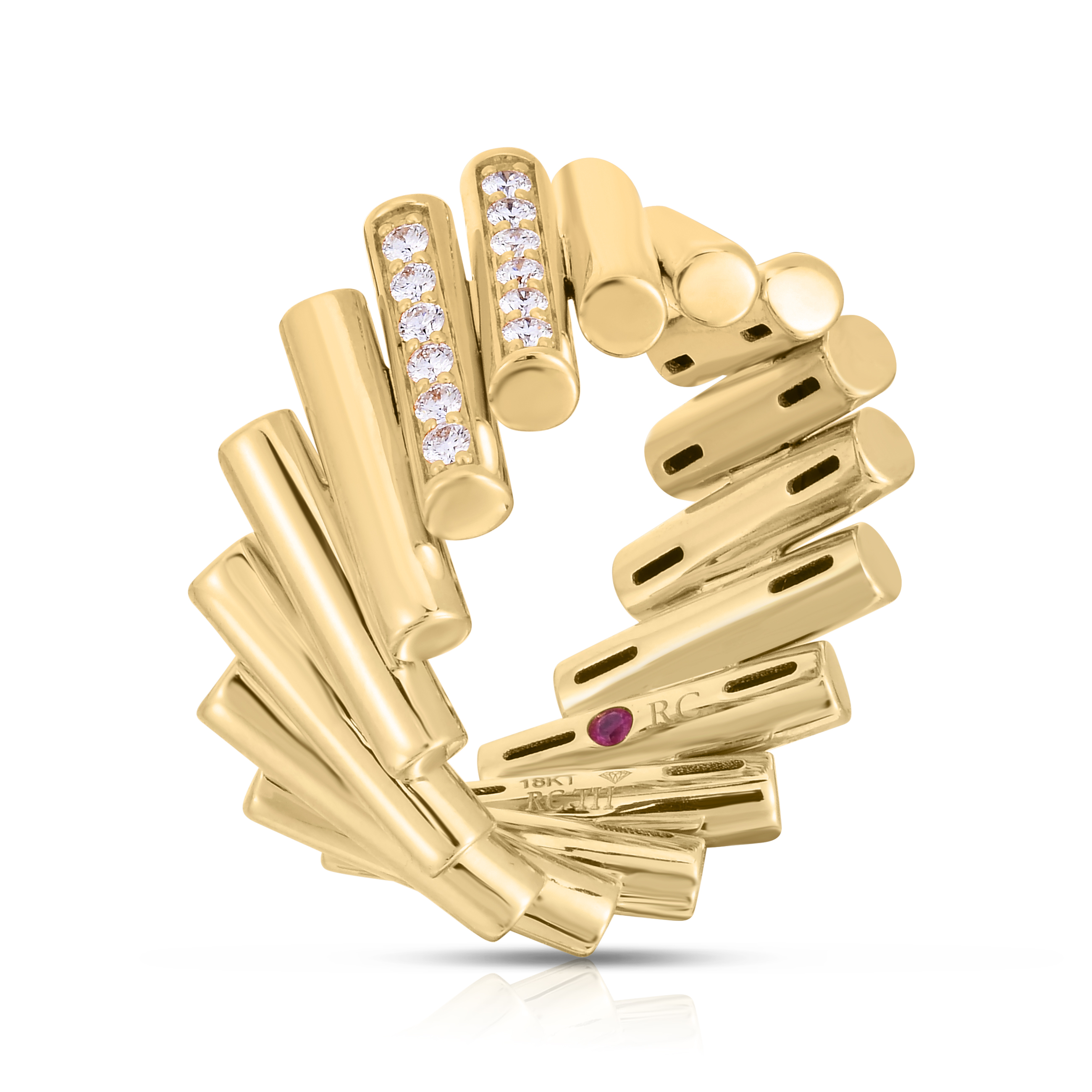 18k Yellow/white Gold Domino Double Diamond Accent Ring