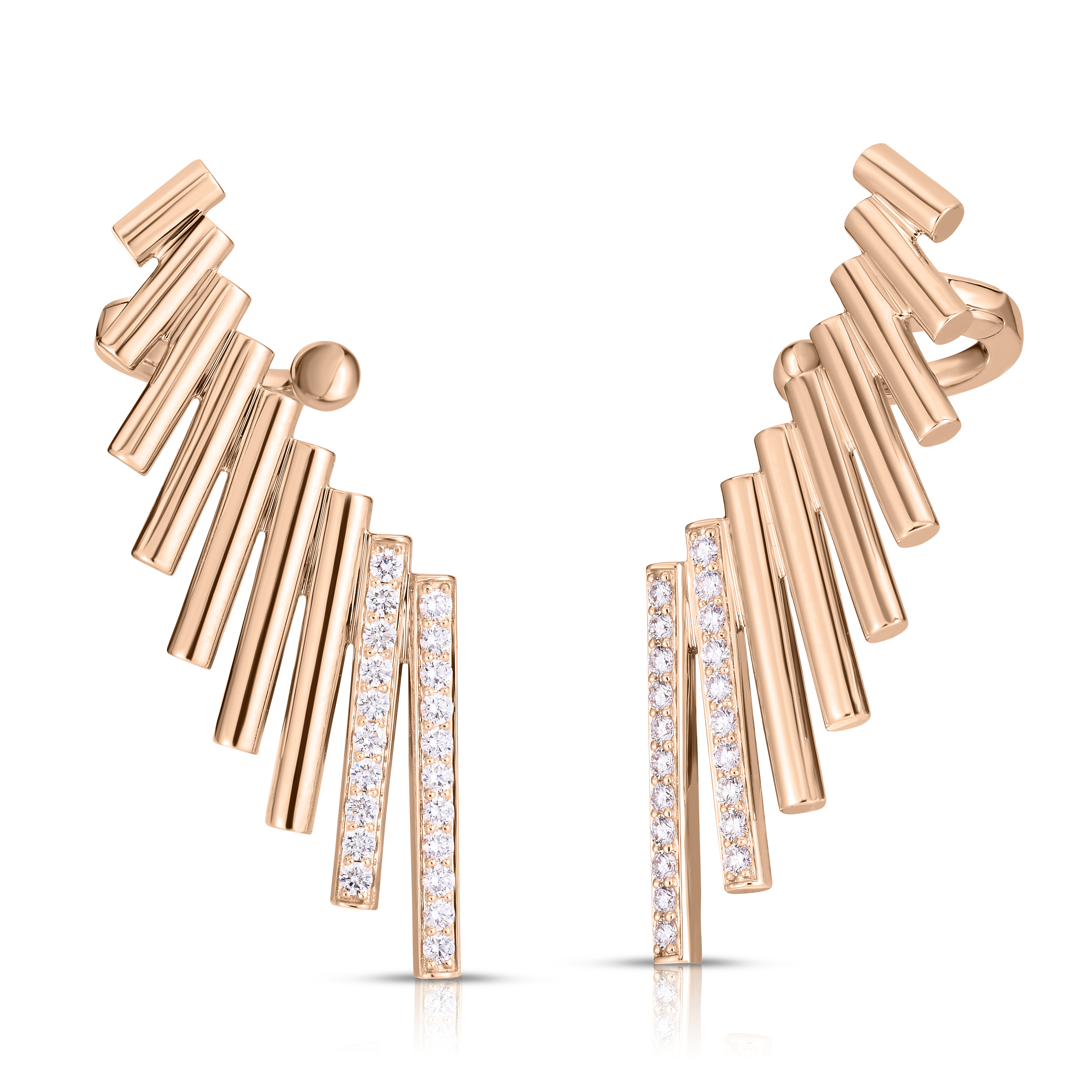 18k Rose/white Gold Domino Diamond Rise Earrings