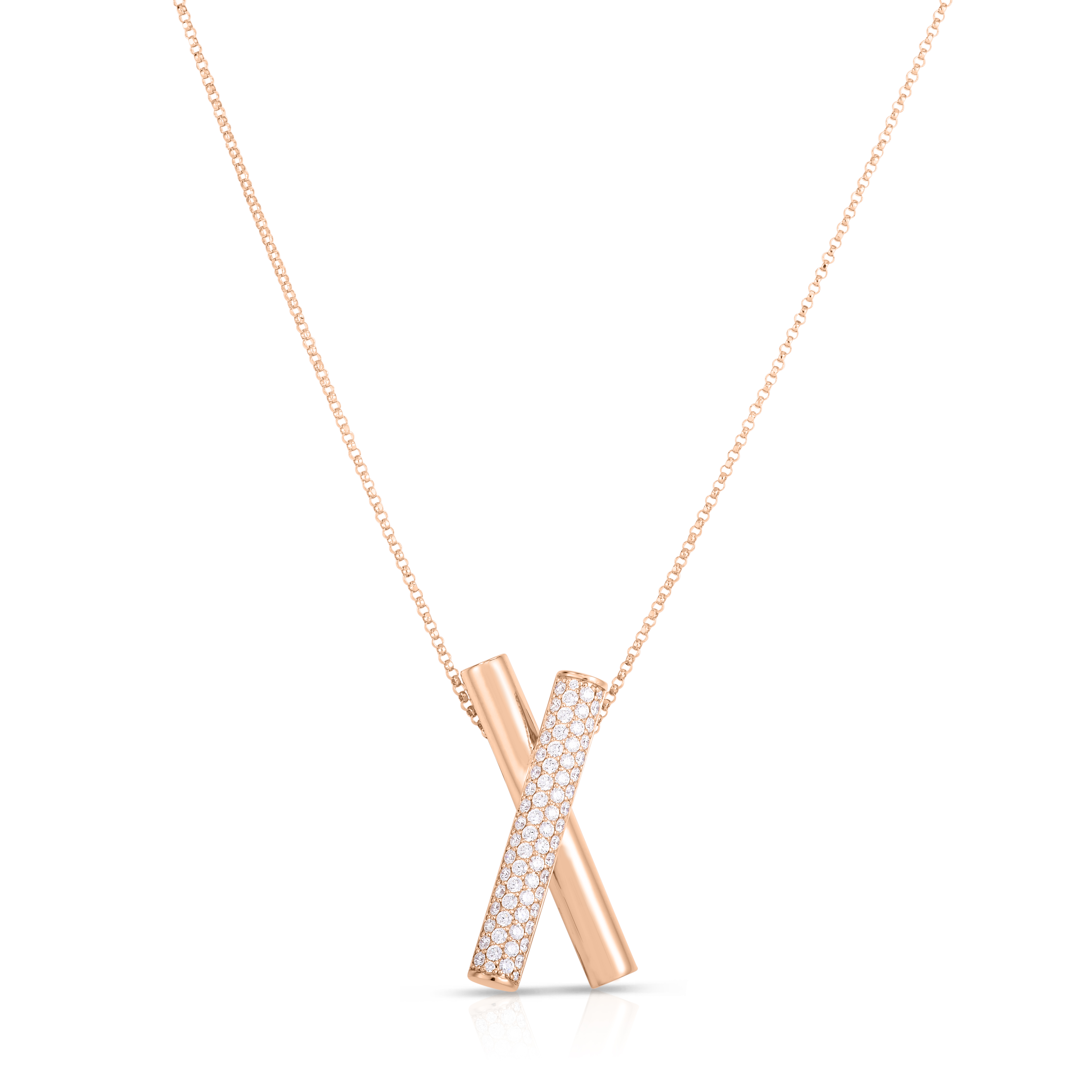 18k Rose Gold Domino Diamond Crossover Necklace
