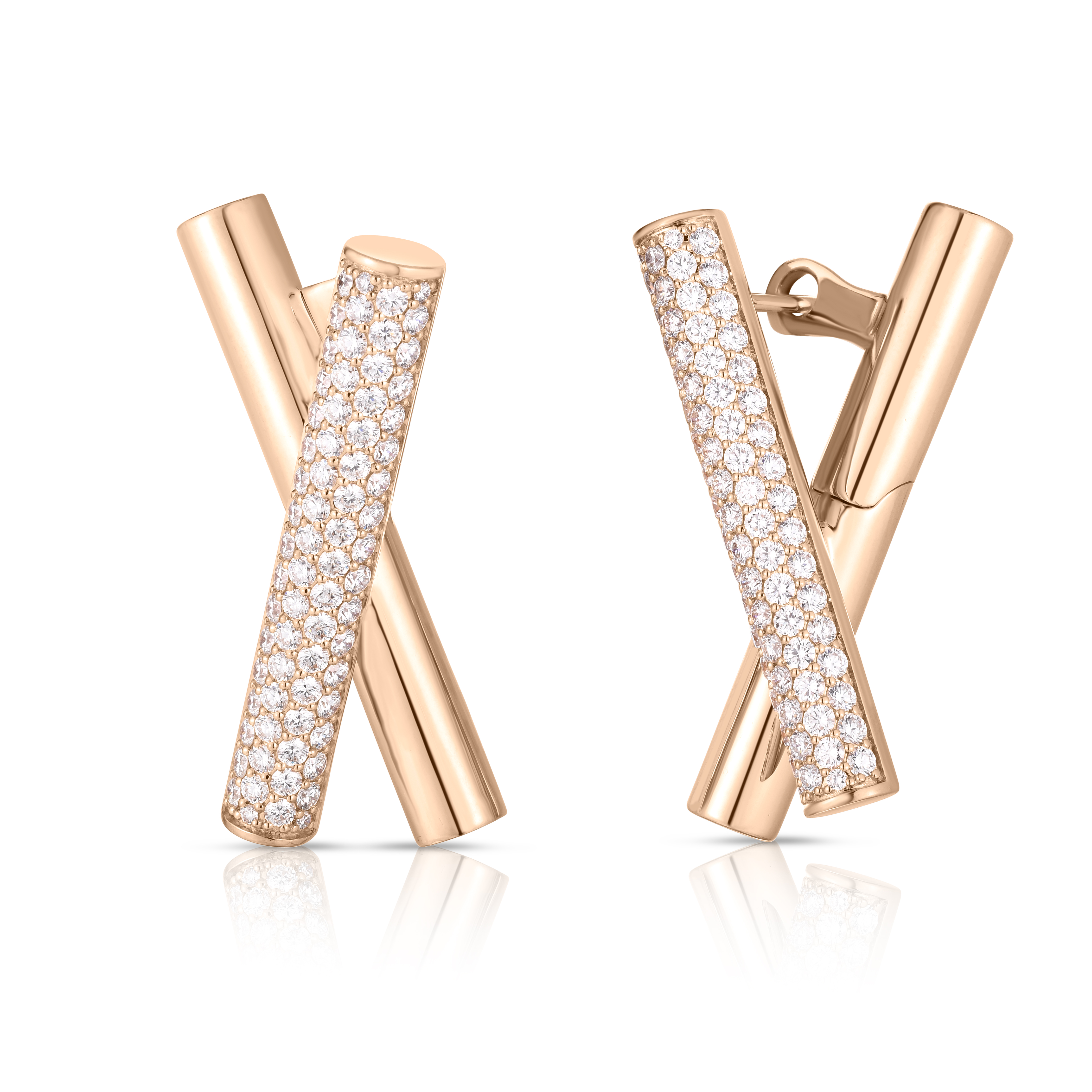 18k Rose Gold Domino Diamond Crossover Earrings