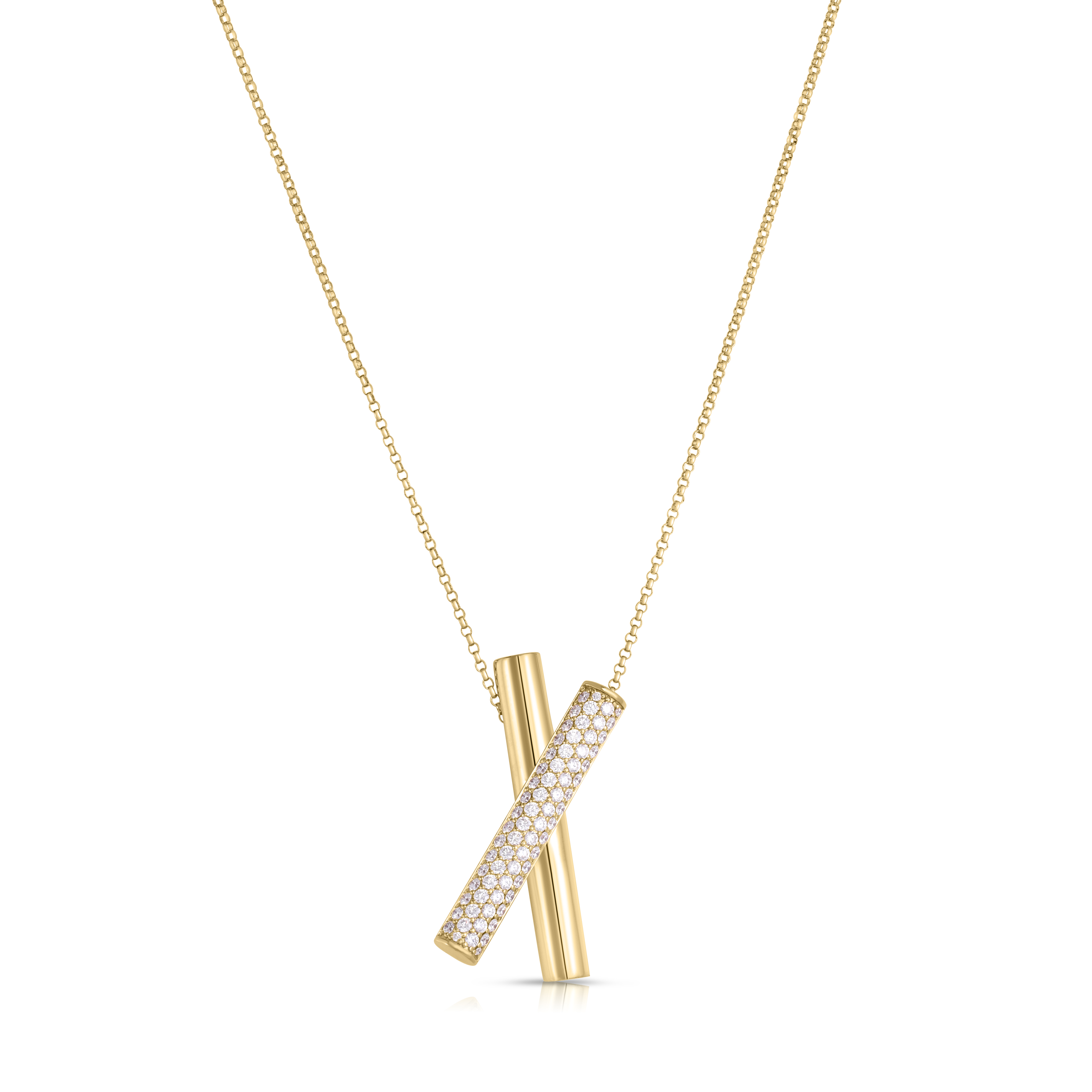 18k Yellow Gold Domino Diamond Crossover Necklace