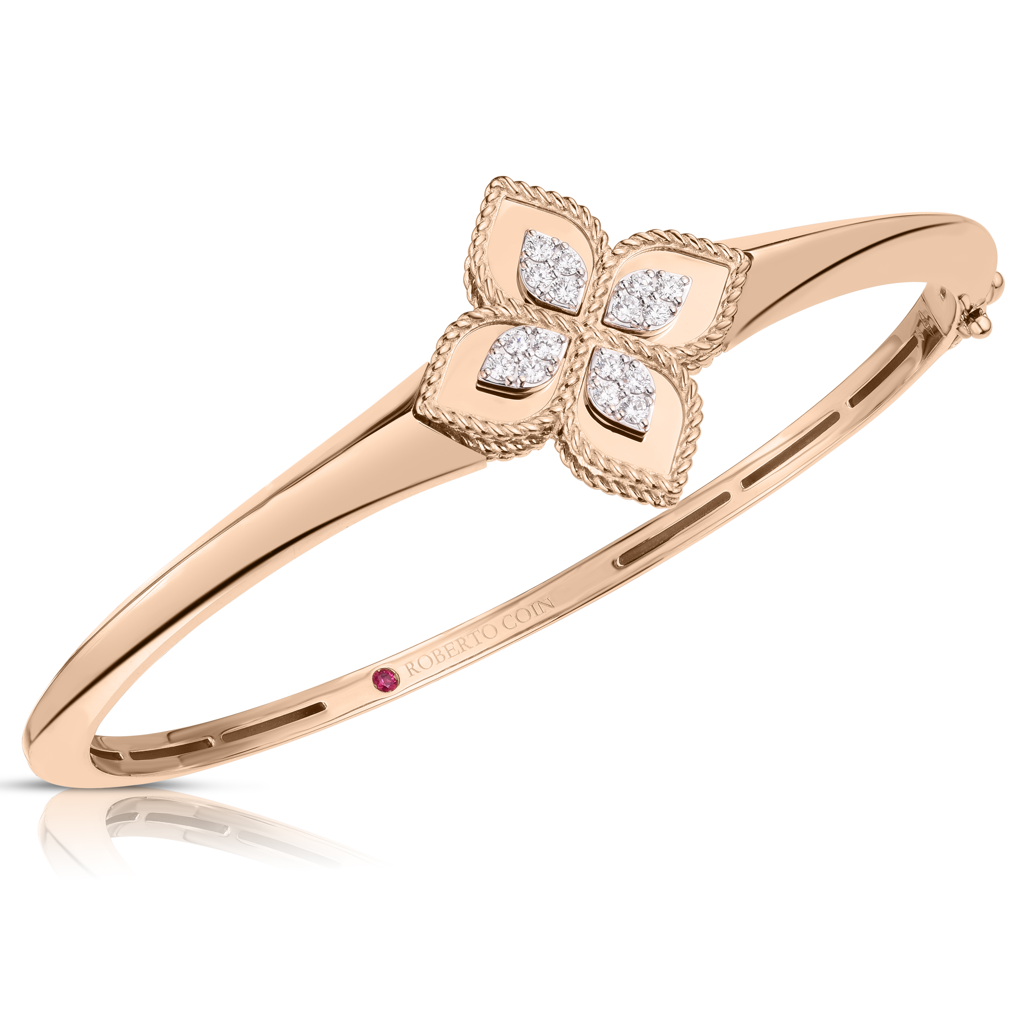 18k Rose/white Gold Venetian Princess Diamond Flower Knife Edge Bangle