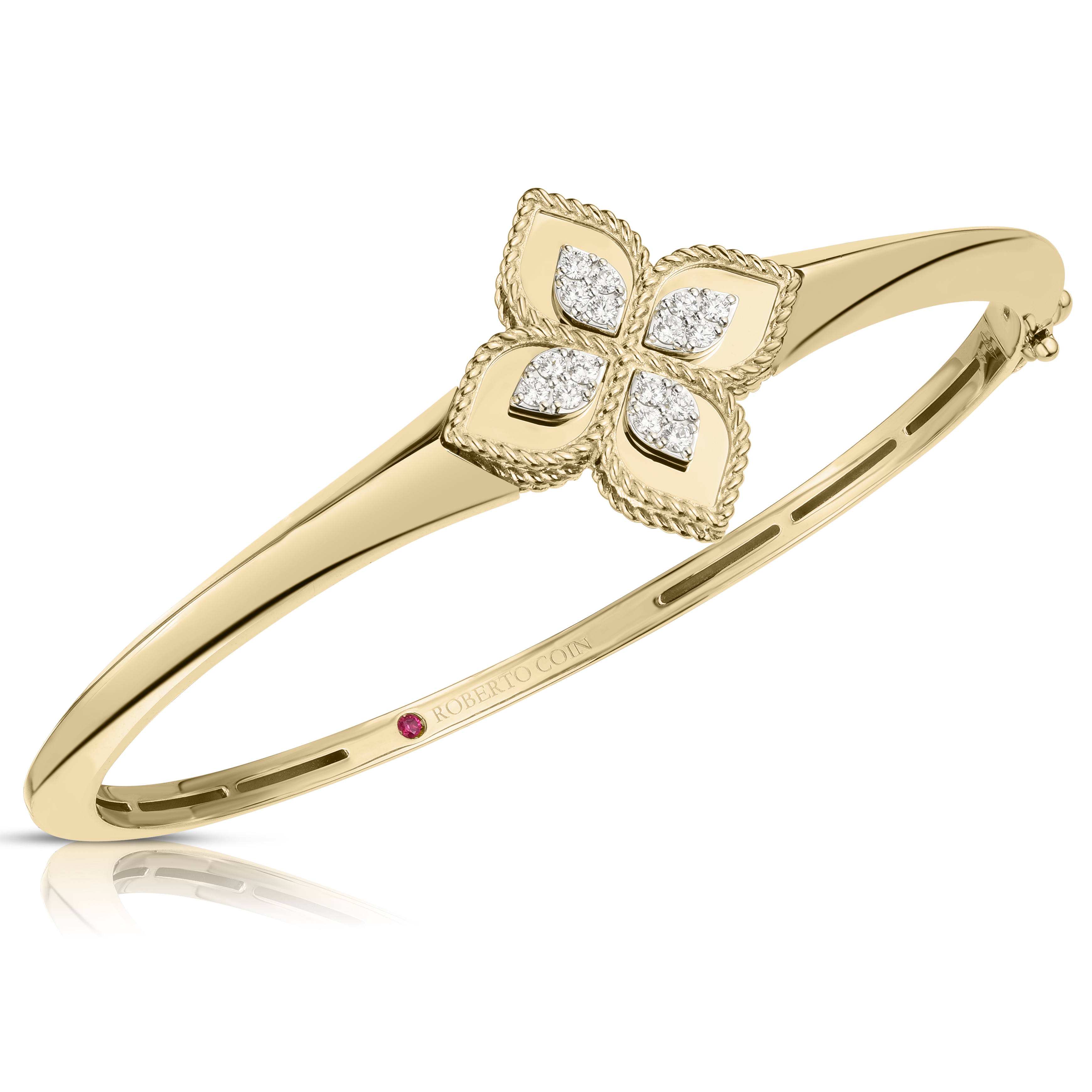 18k Yellow/white Gold Venetian Princess Diamond Flower Knife Edge Bangle