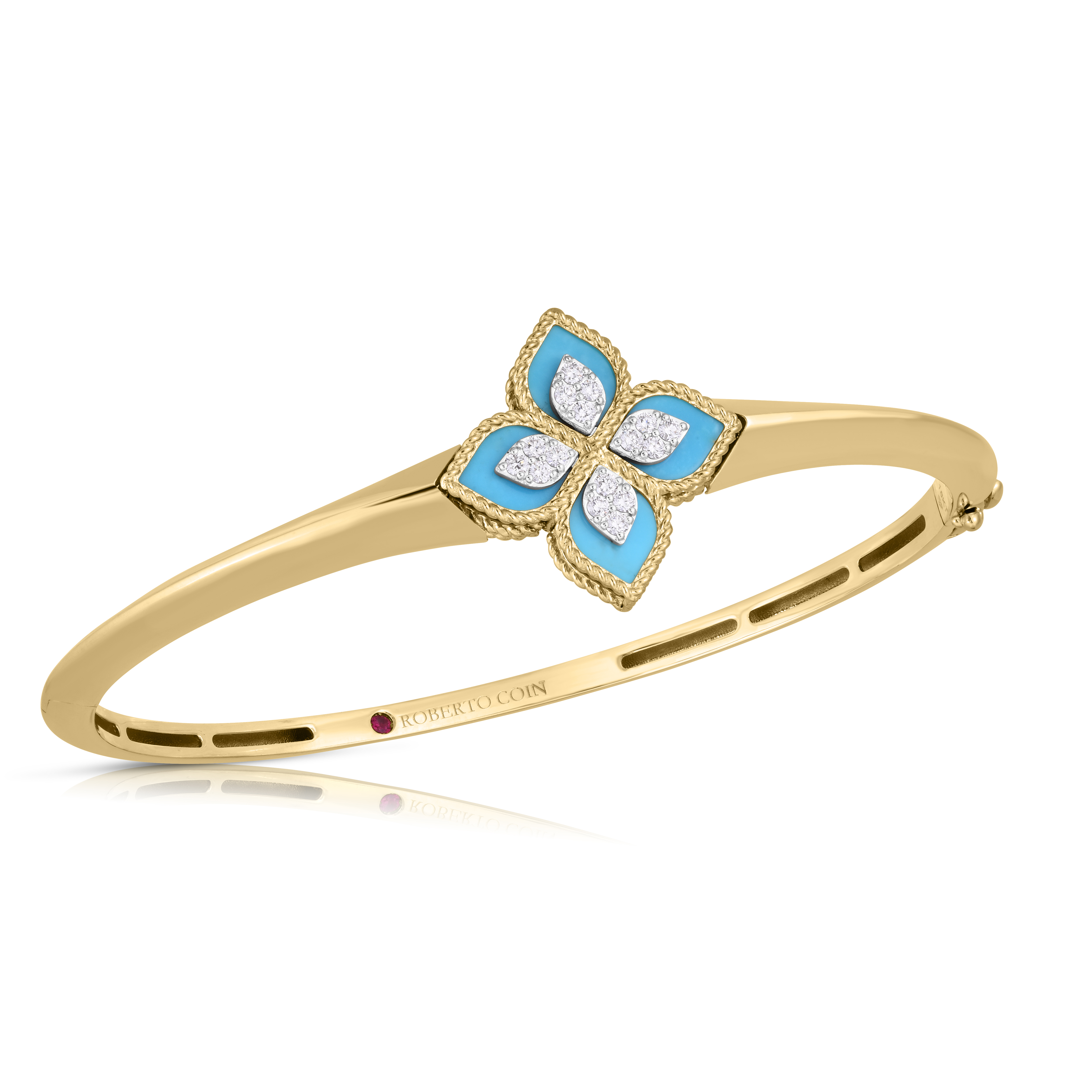 18k Yellow/white Gold Venetian Princess Diamond & Turquoise Knife Edge Bangle