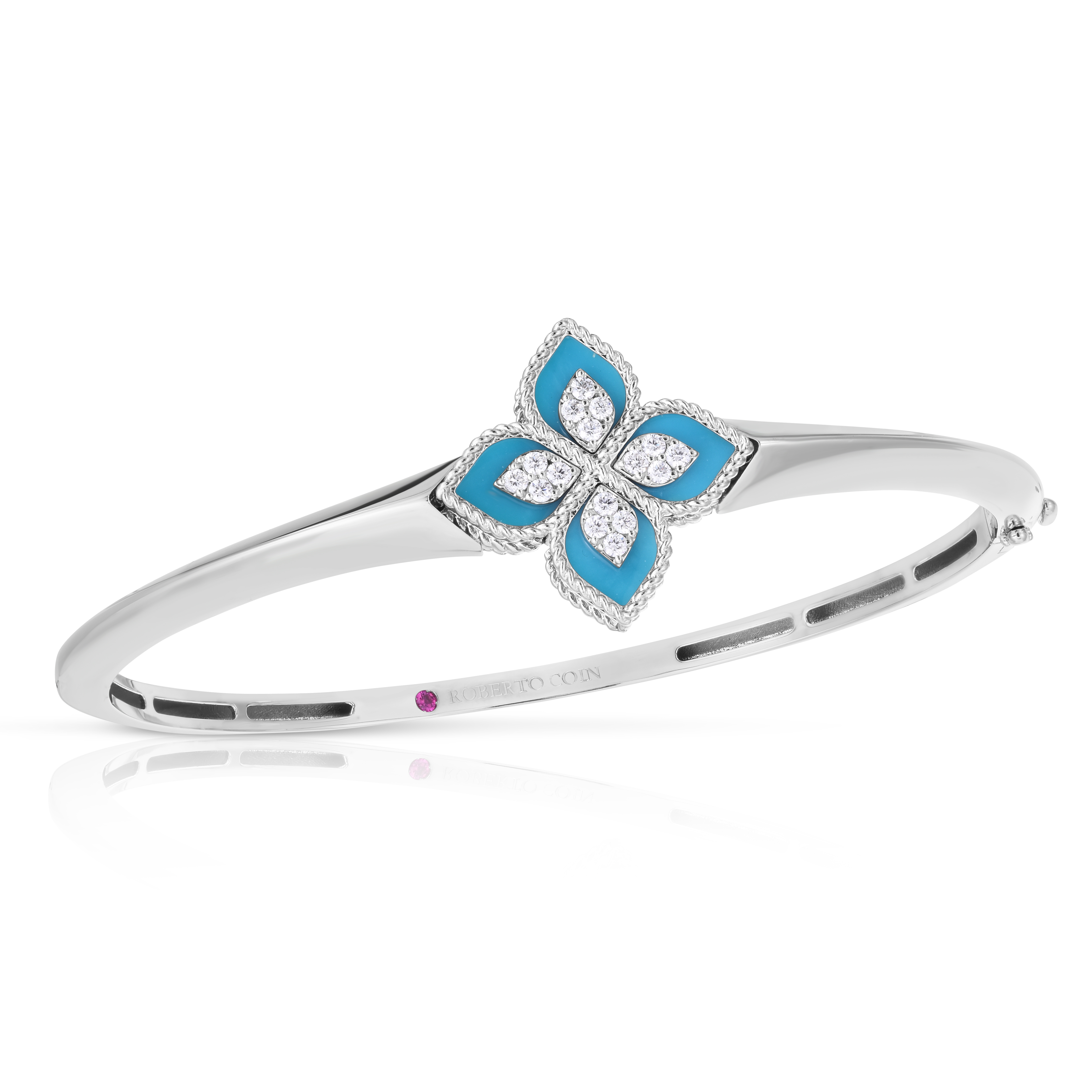 18k White Gold Venetian Princess Diamond & Turquoise Knife Edge Bangle
