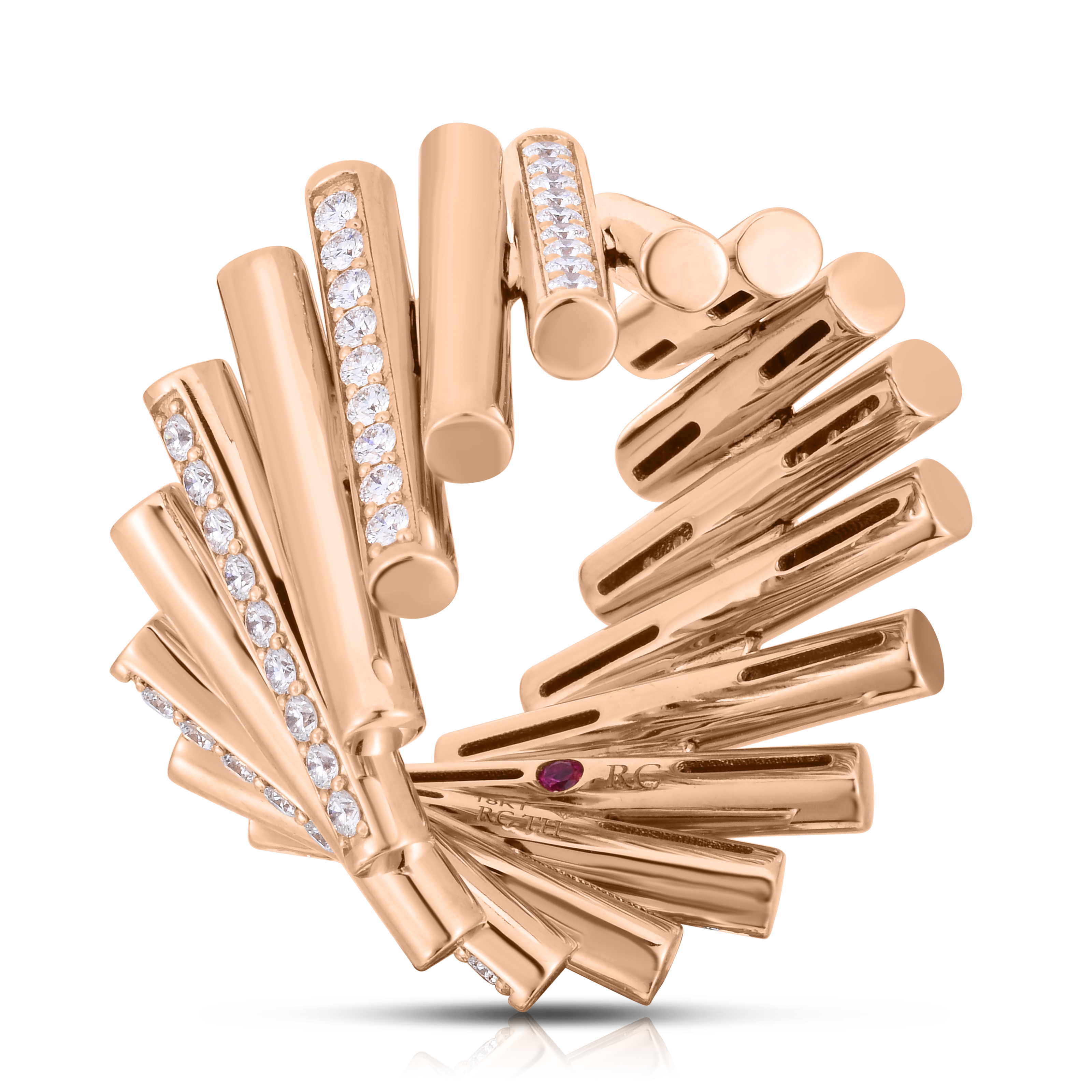 18k Rose/white Gold Domino Alternating Diamond Row Ring