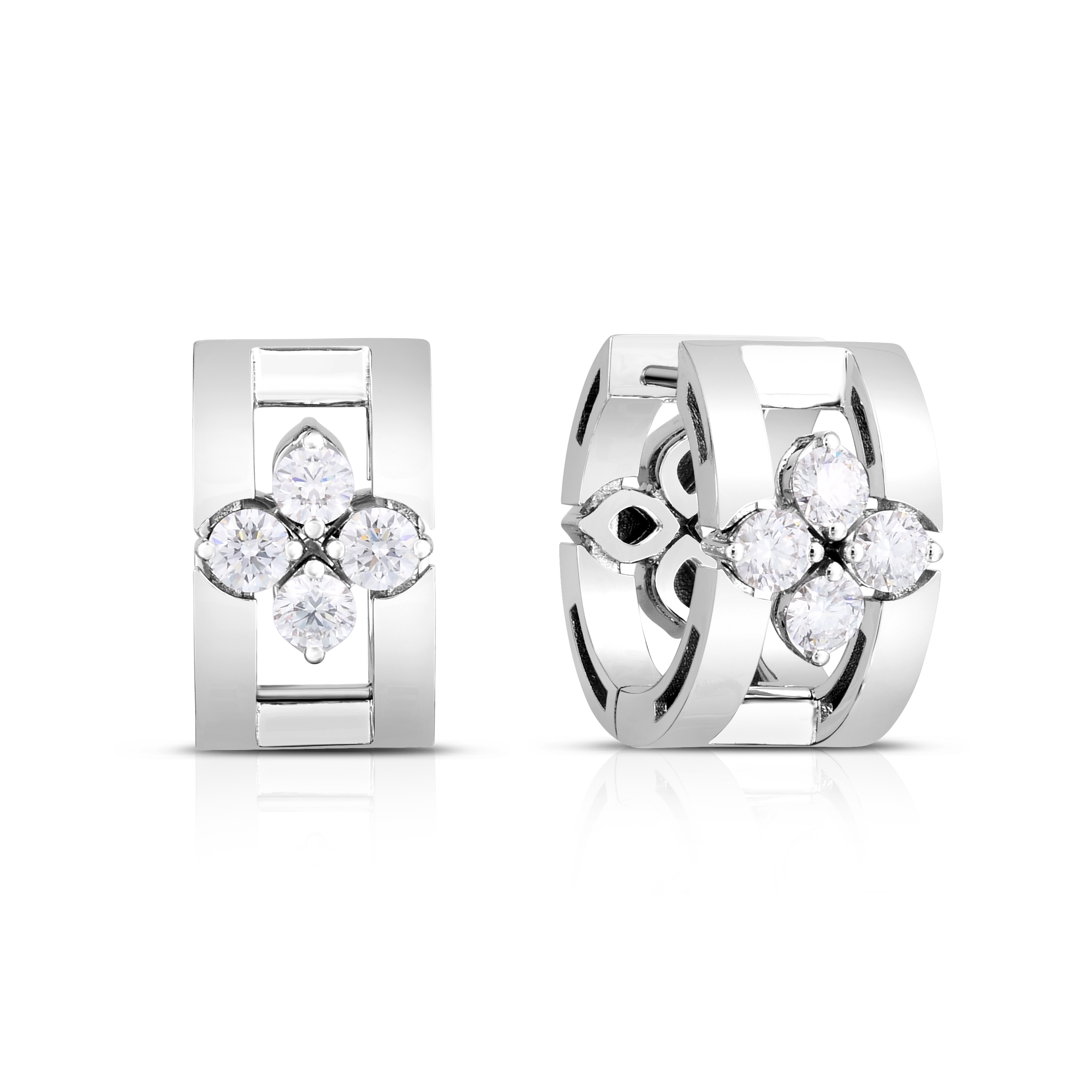 18k White Gold Love In Verona Diamond Open Frame Hoop Earrings