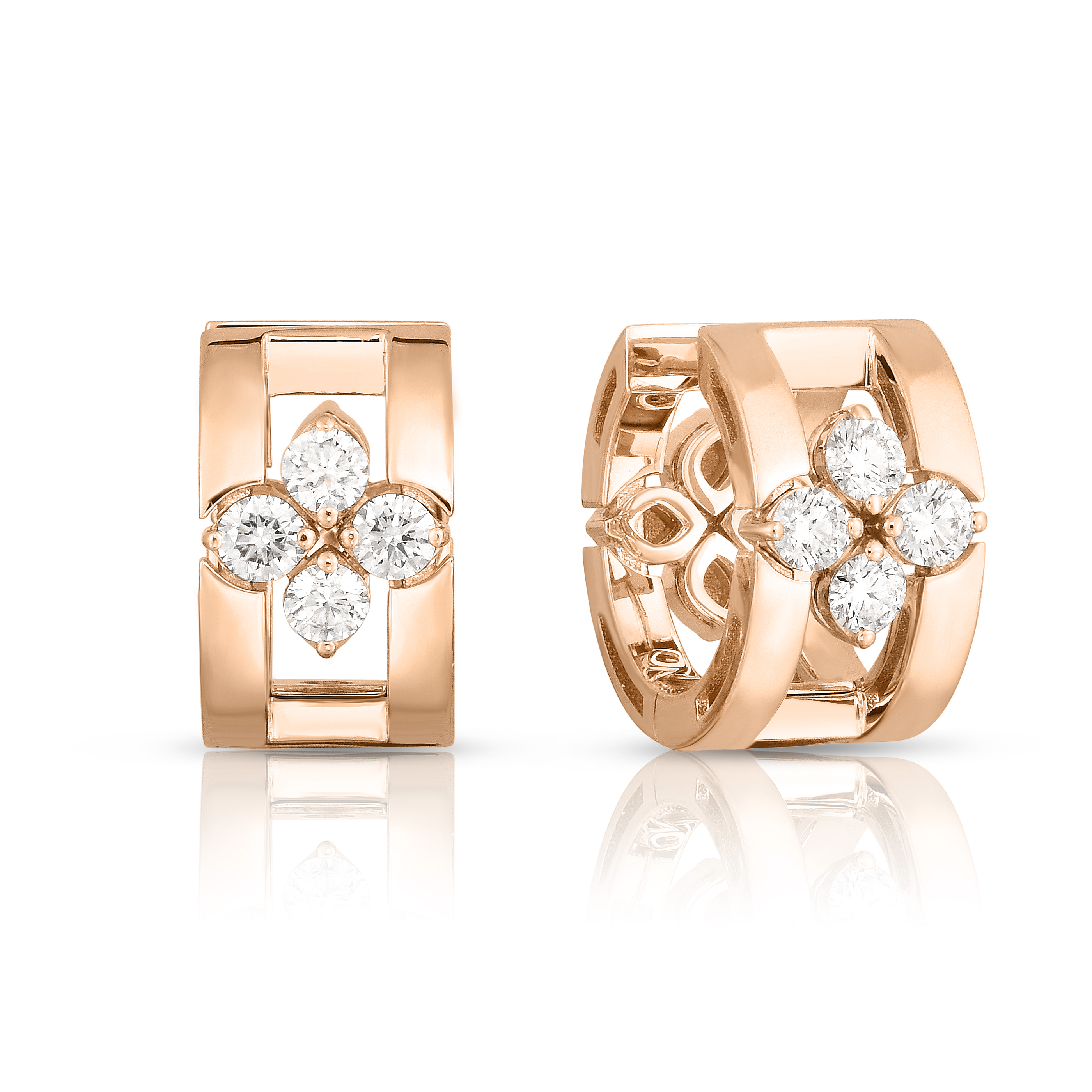 18k Rose Gold Love In Verona Diamond Open Frame Hoop Earrings