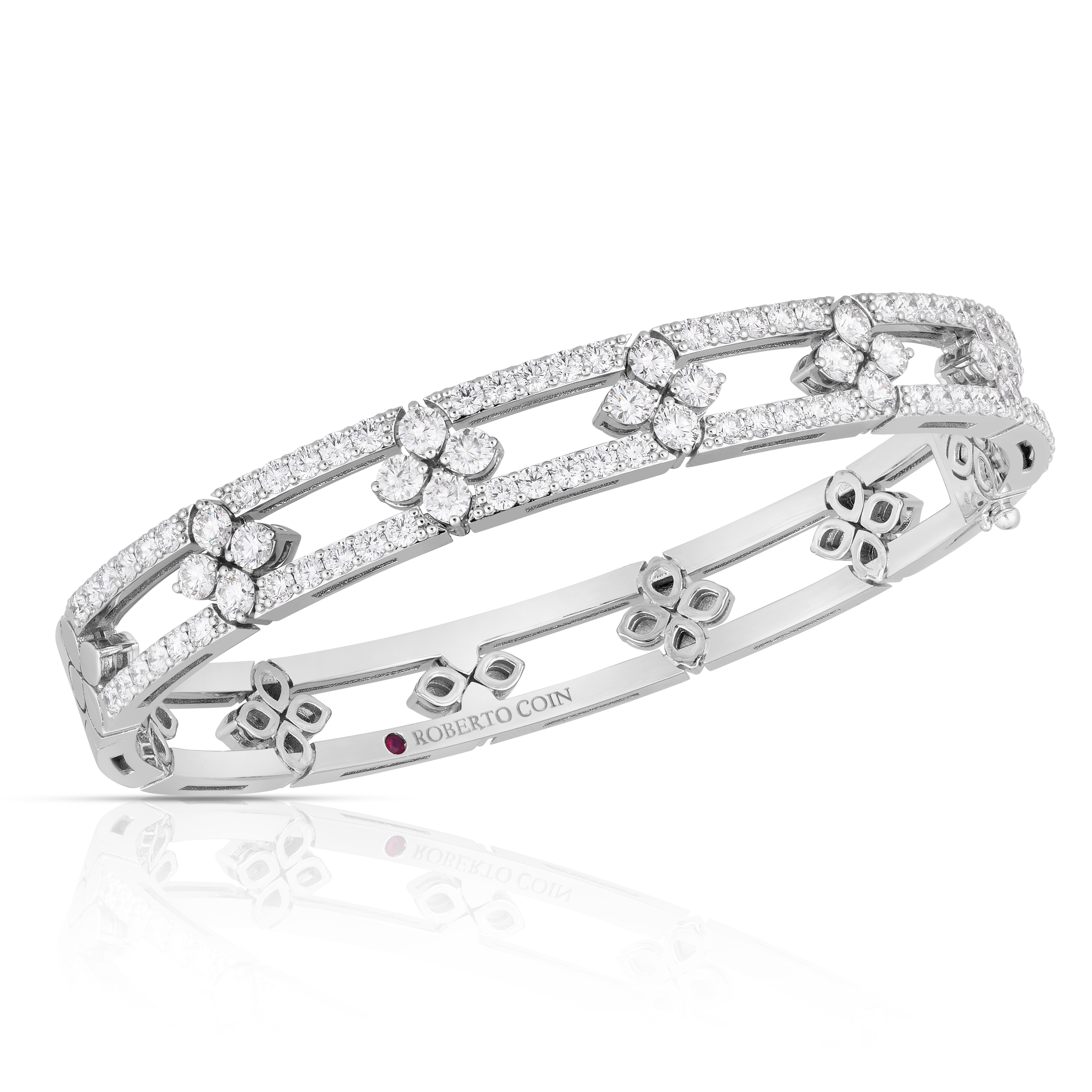 18k White Gold Love In Verona Diamond Open Frame Pave Bangle
