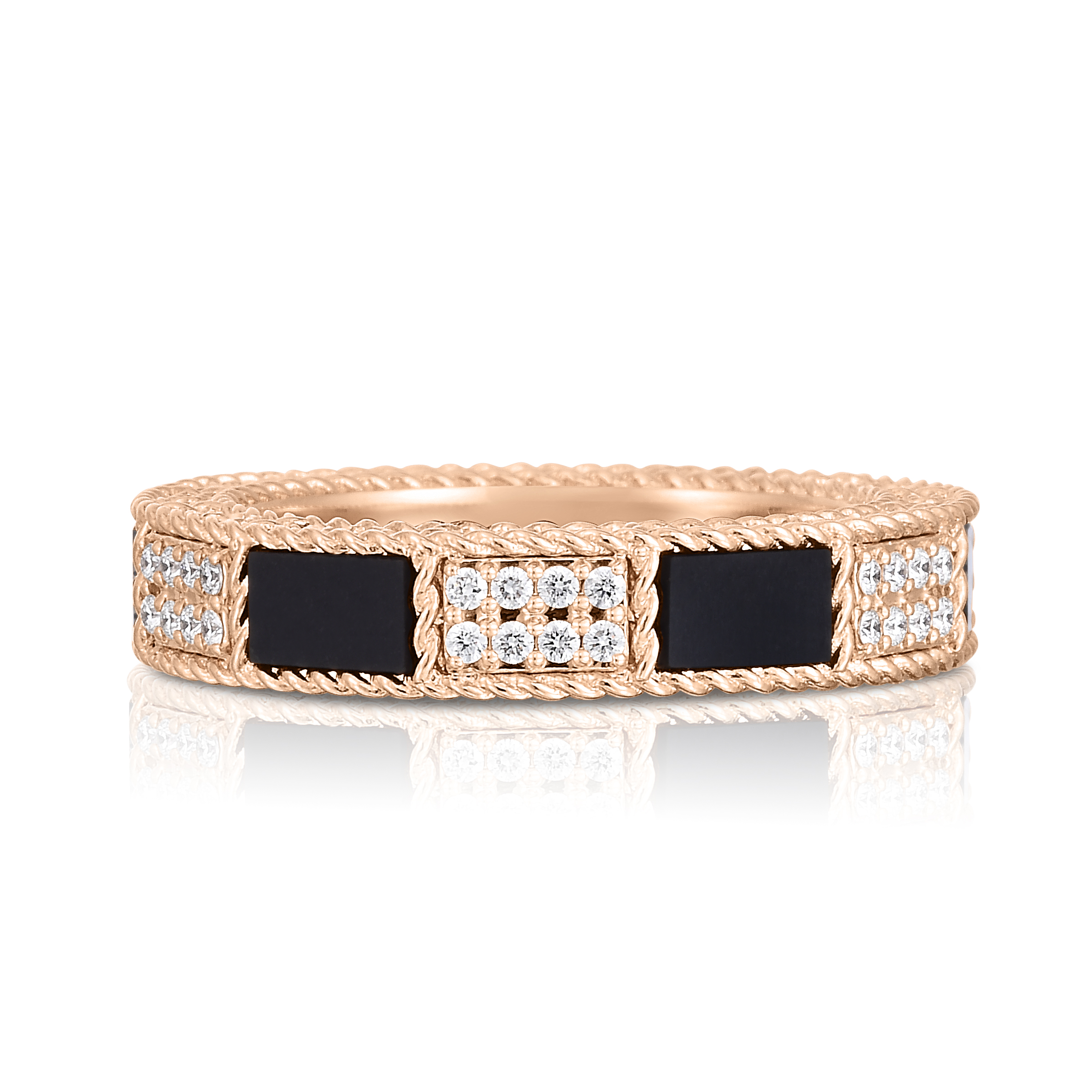 18k Rose Gold Art Deco Mosaic Alternating Diamond & Black Jade Ring