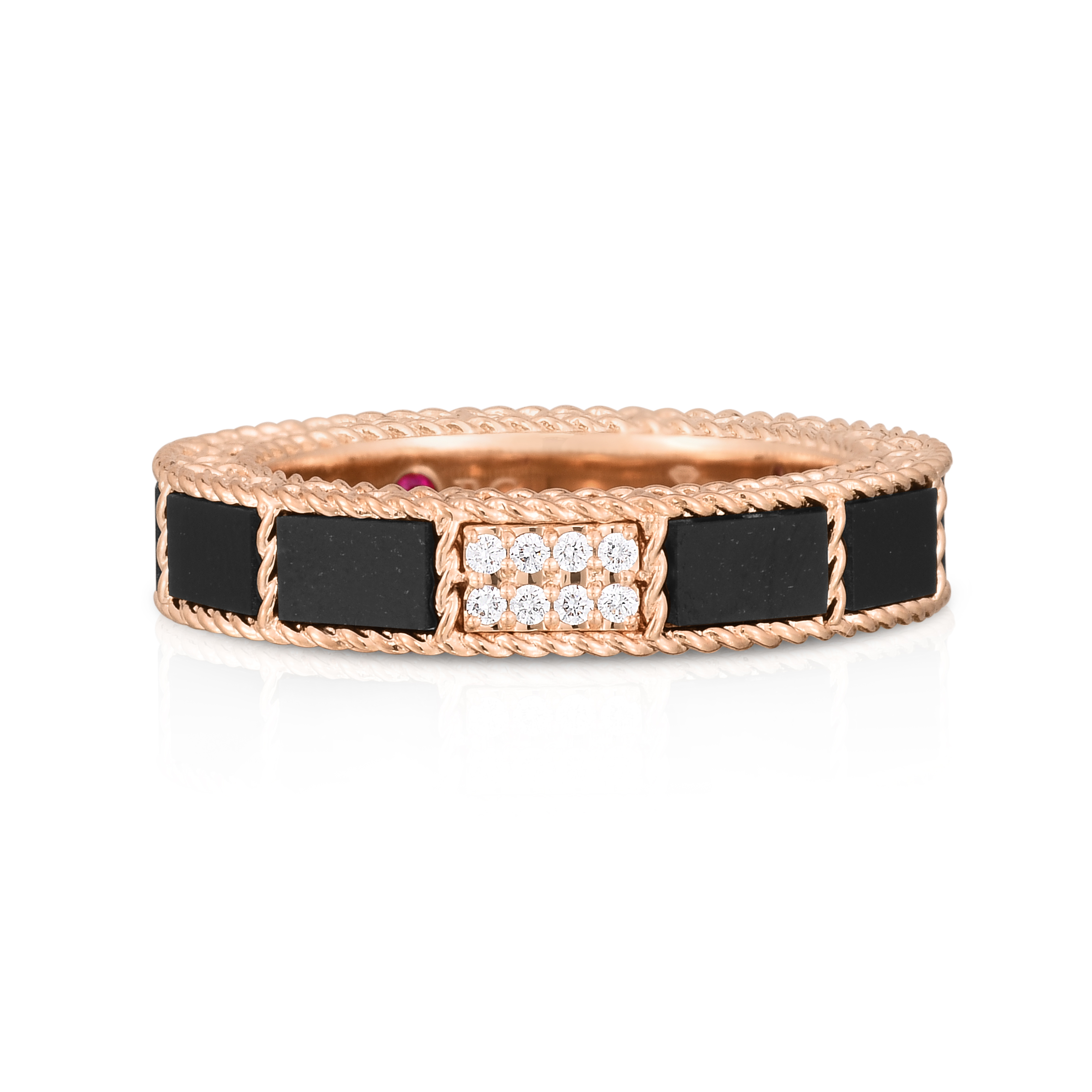 18k Rose Gold Art Deco Mosaic Diamond Accent & Black Jade Ring