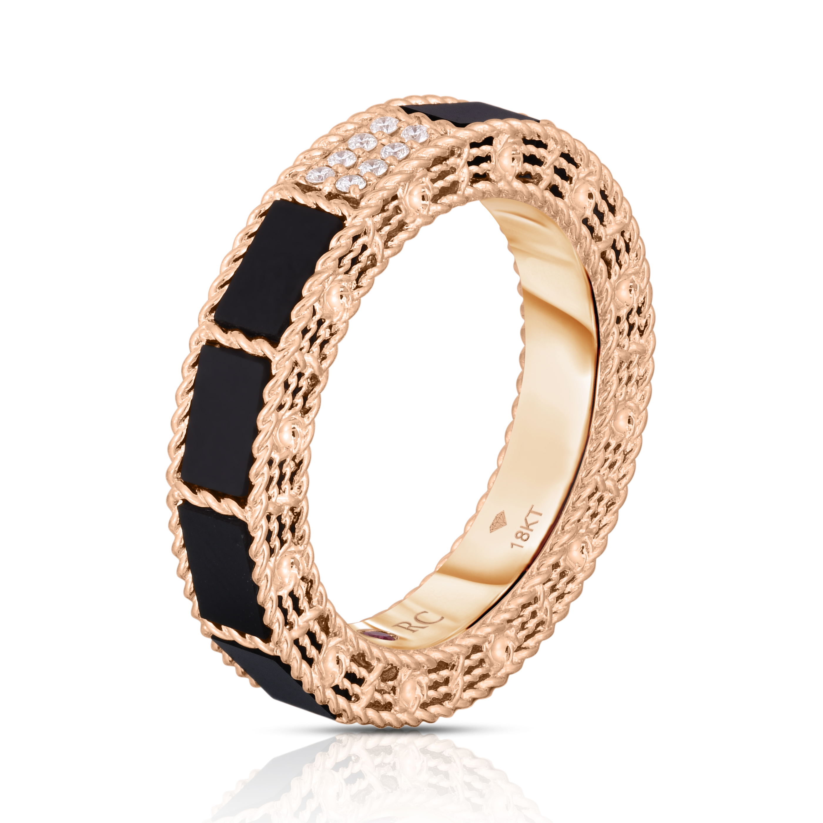 18k Rose Gold Art Deco Mosaic Diamond Accent & Black Jade Ring