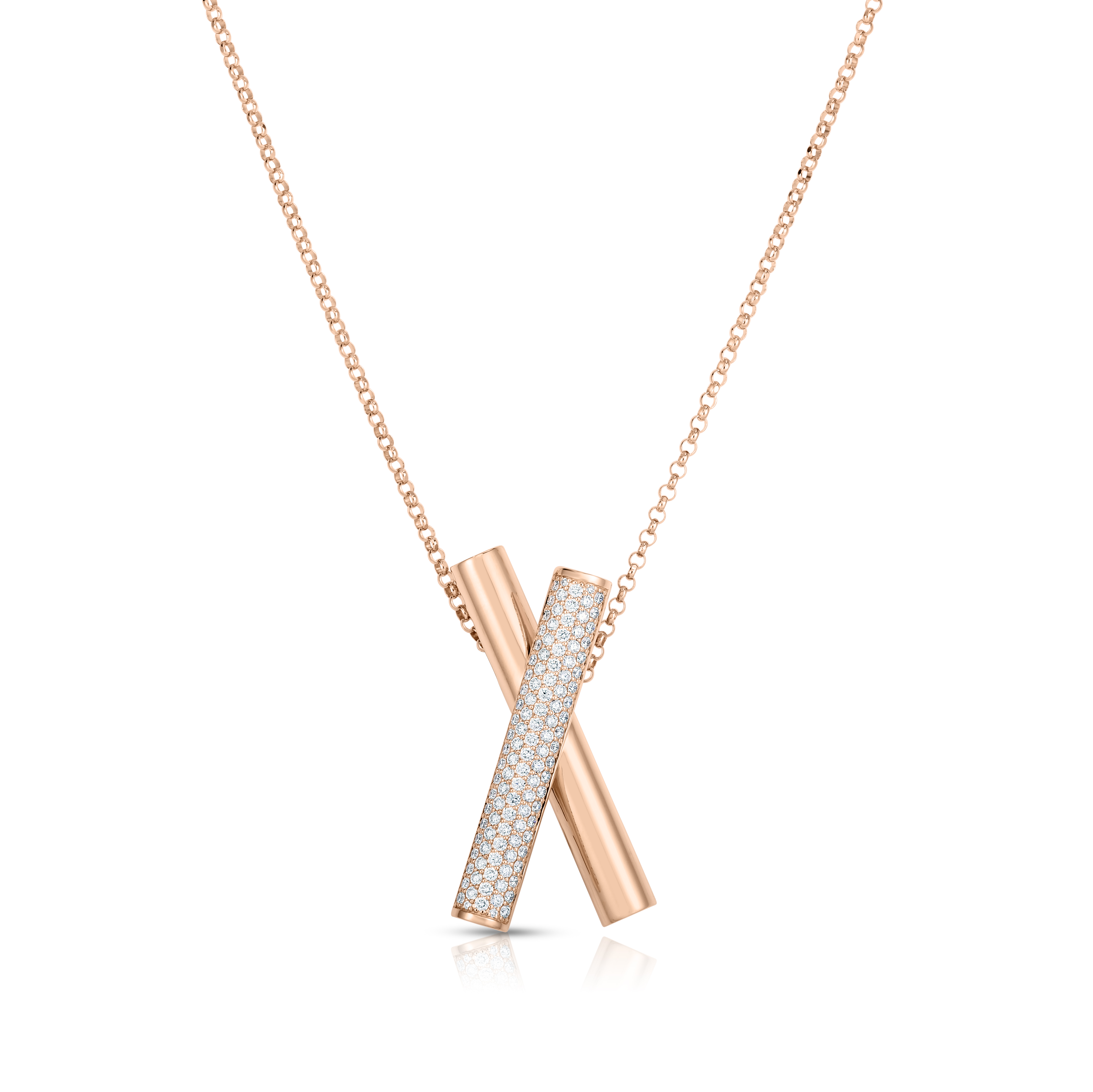 18k Rose Gold Domino Diamond Crossover Long Necklace