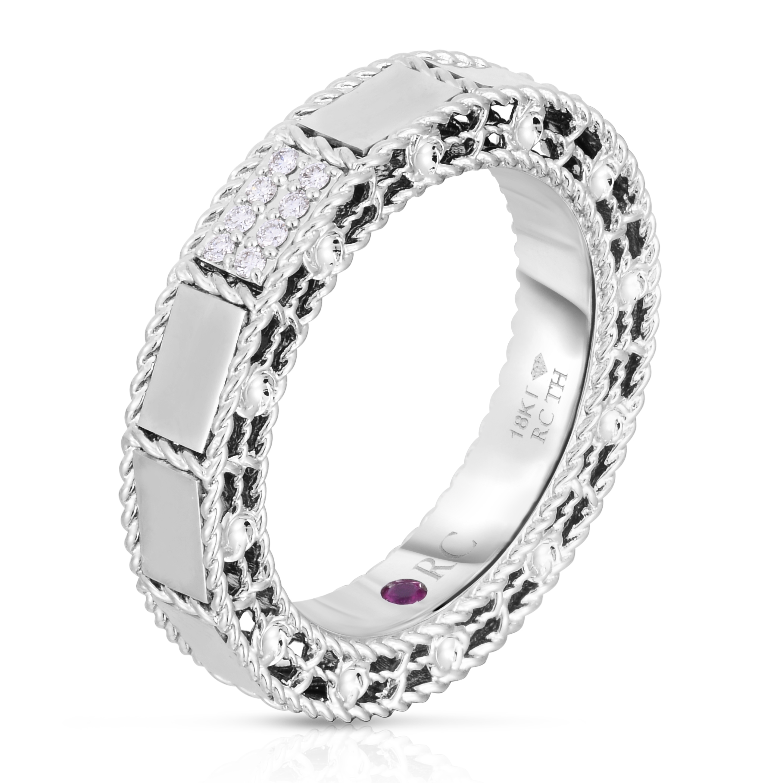 18k White Gold Art Deco Mosaic Diamond Accent Ring