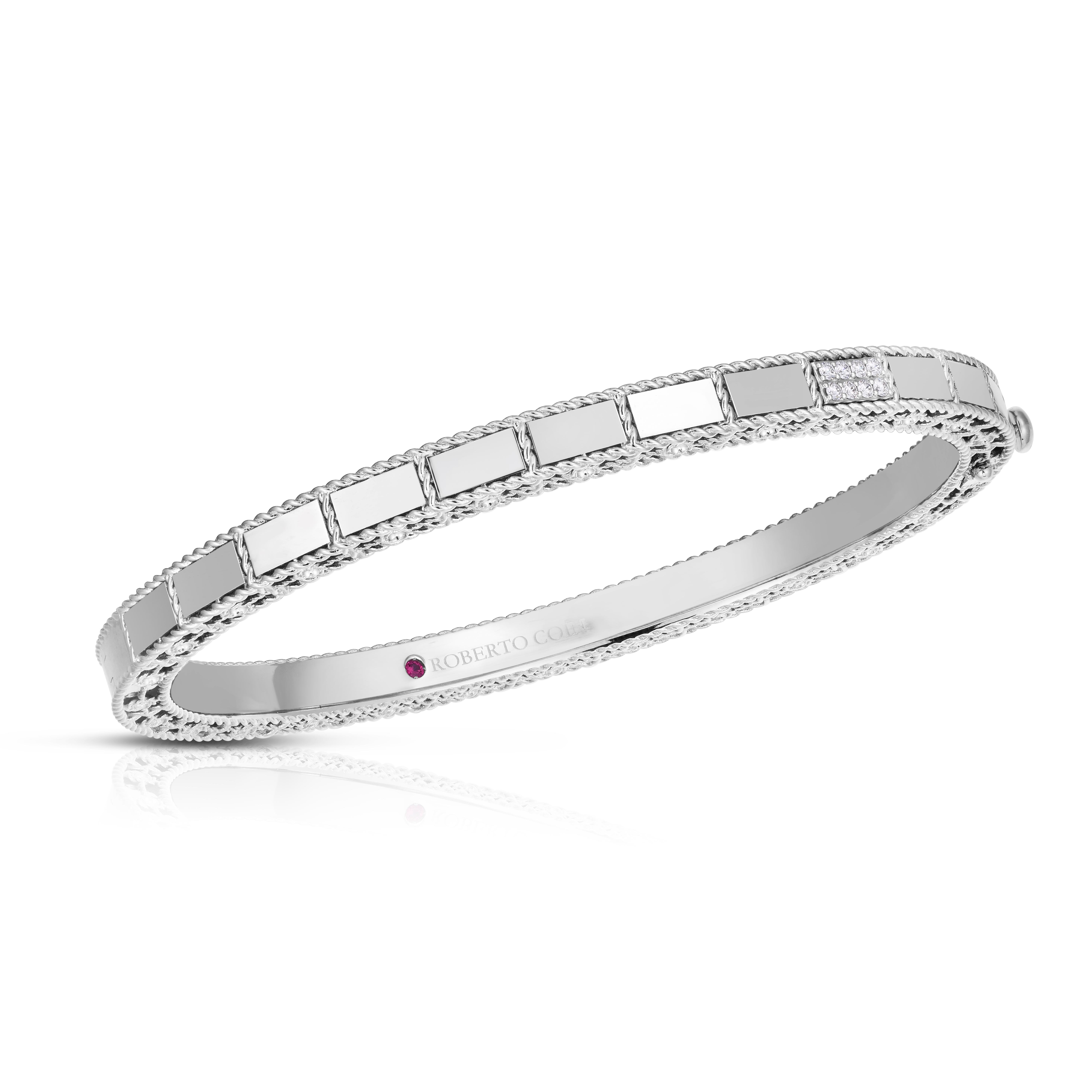 18k White Gold Art Deco Mosaic Diamond Accent Bangle