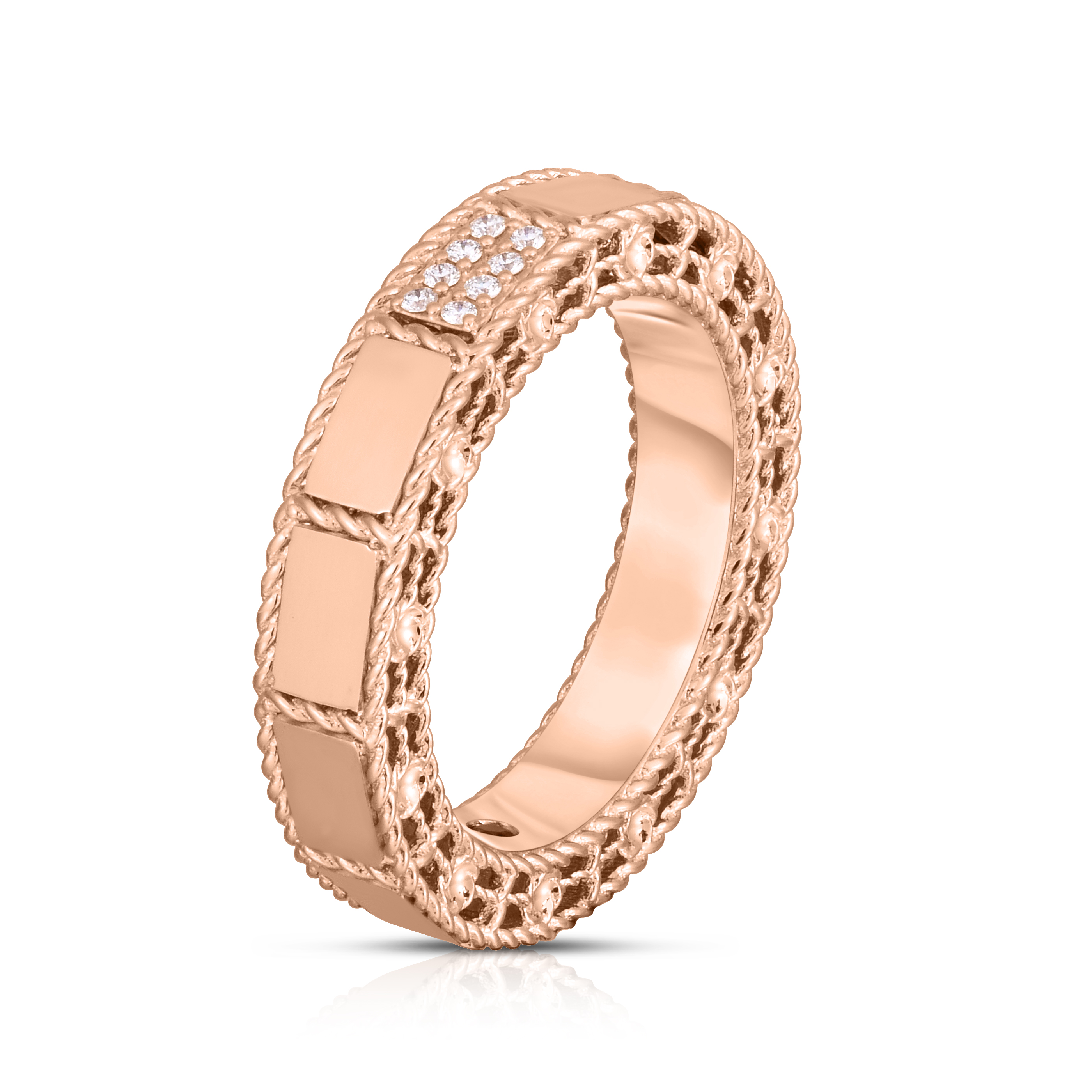 18k Rose Gold Art Deco Mosaic Diamond Accent Ring