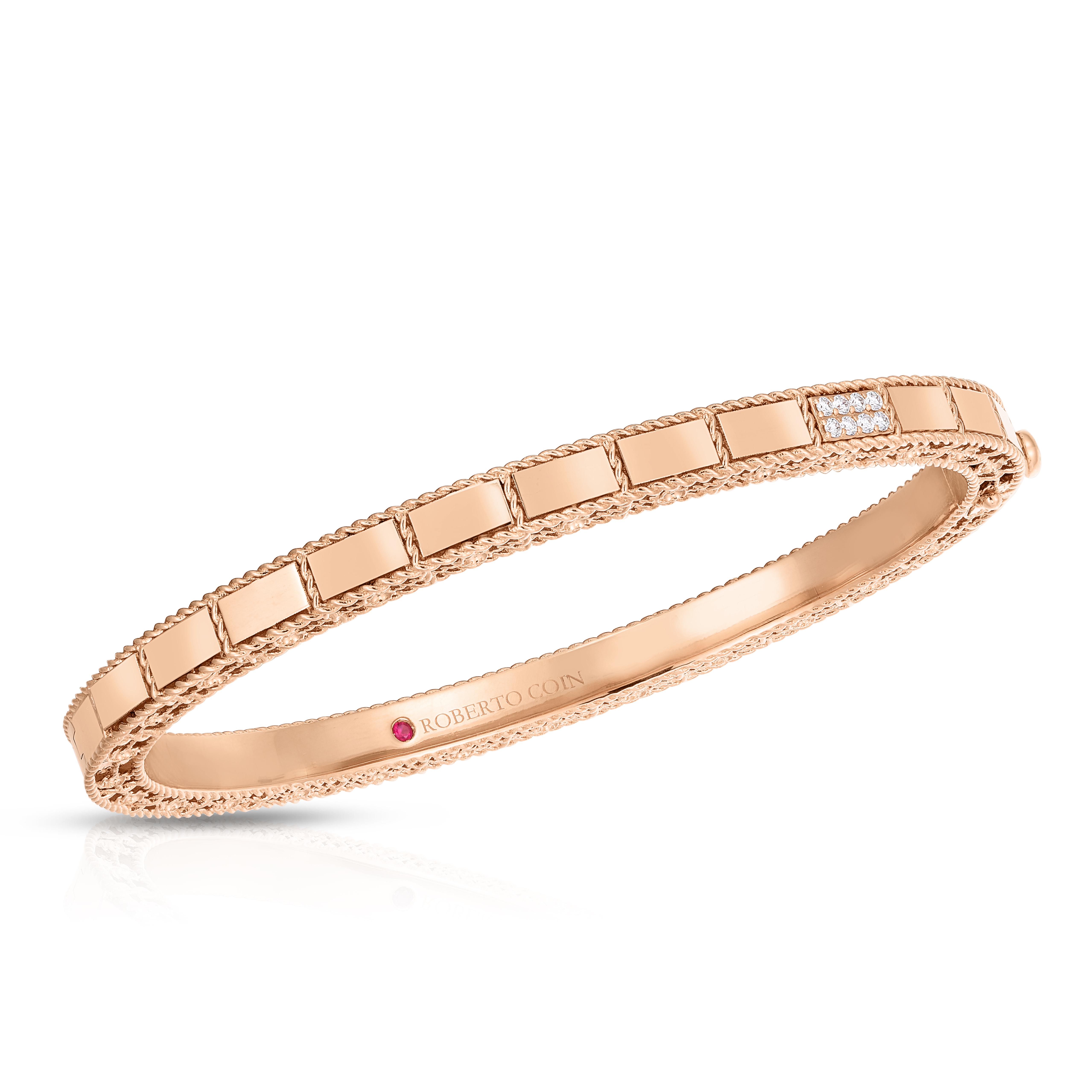 18k Rose Gold Art Deco Mosaic Diamond Accent Bangle
