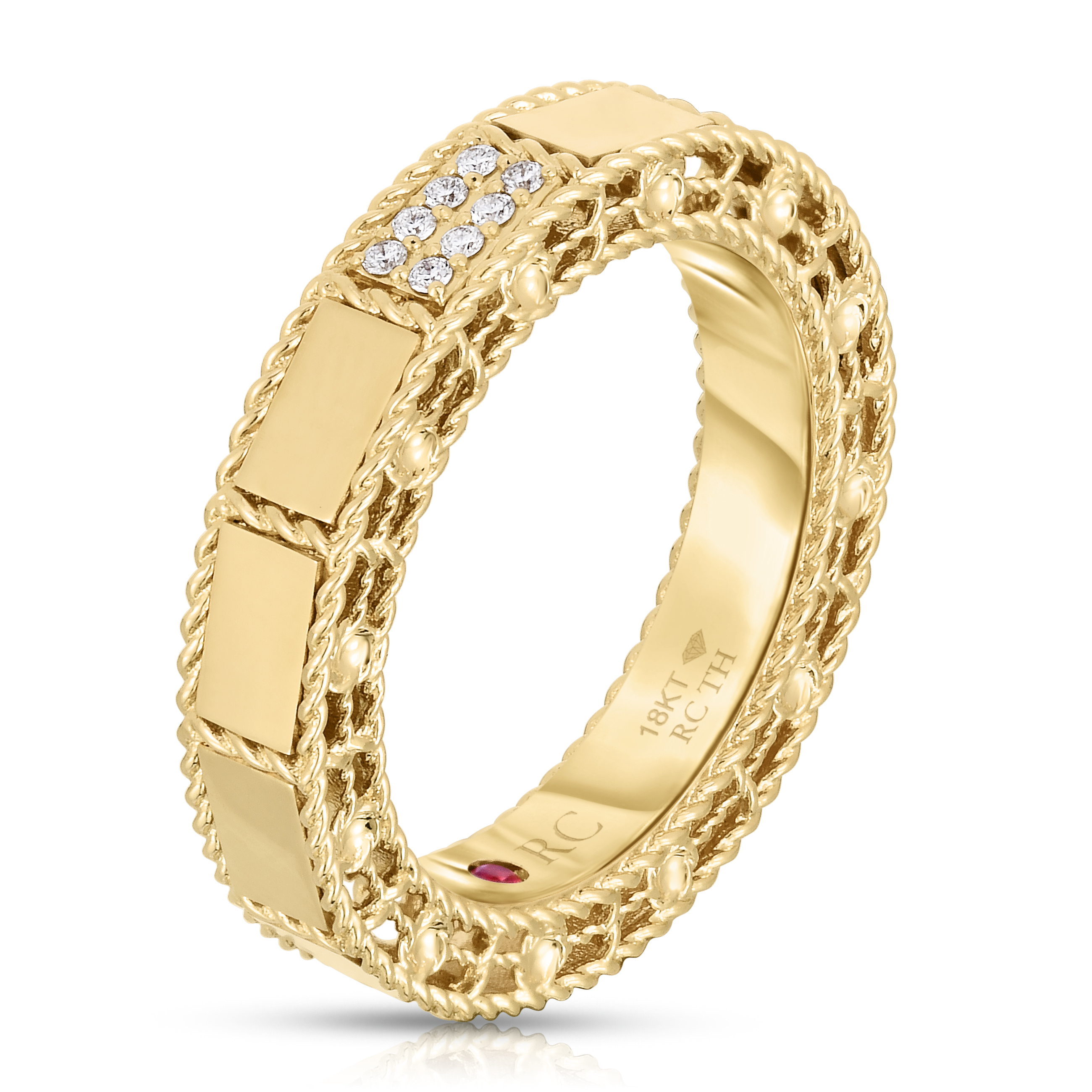 18k Yellow Gold Art Deco Mosaic Diamond Accent Ring