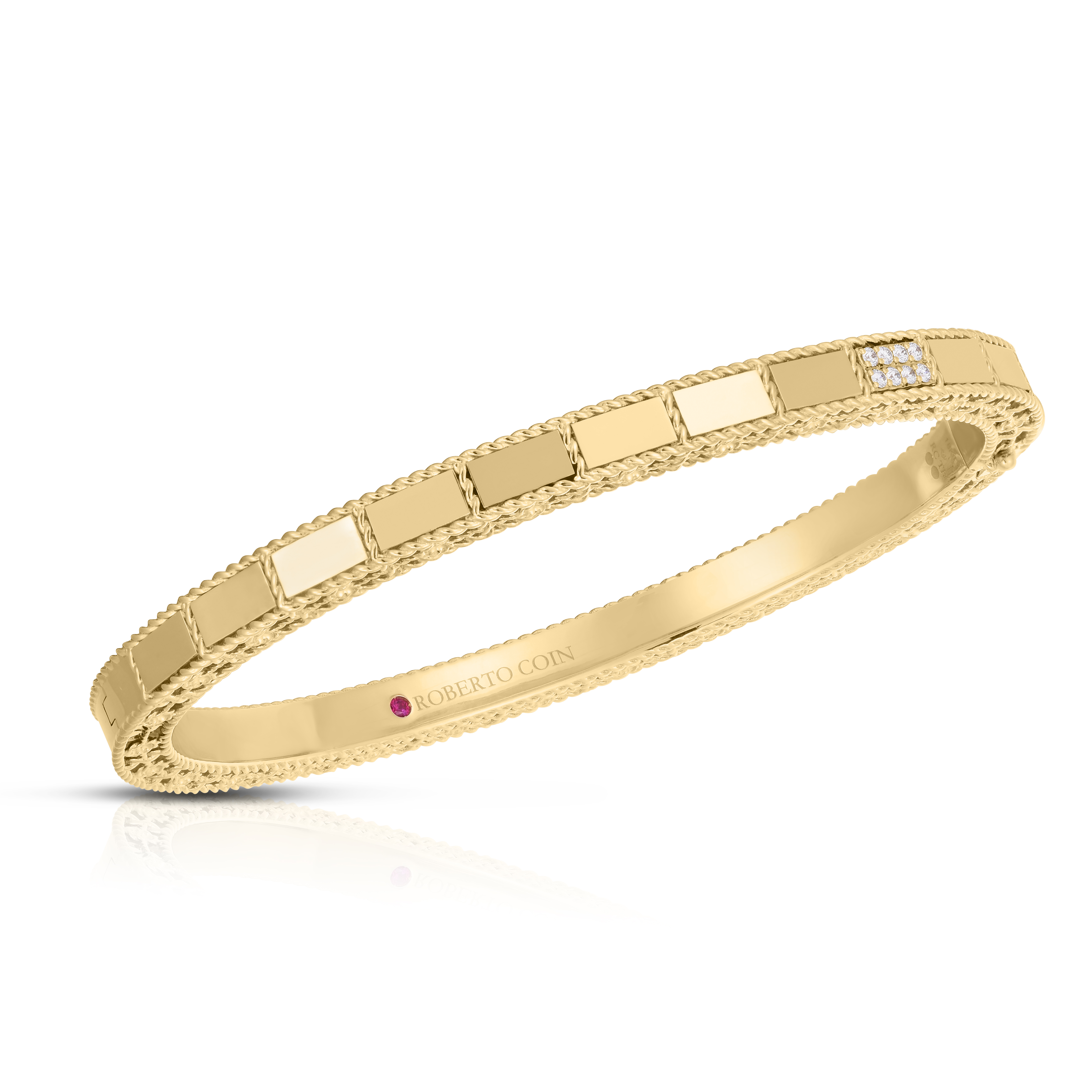 18k Yellow Gold Art Deco Mosaic Diamond Accent Bangle