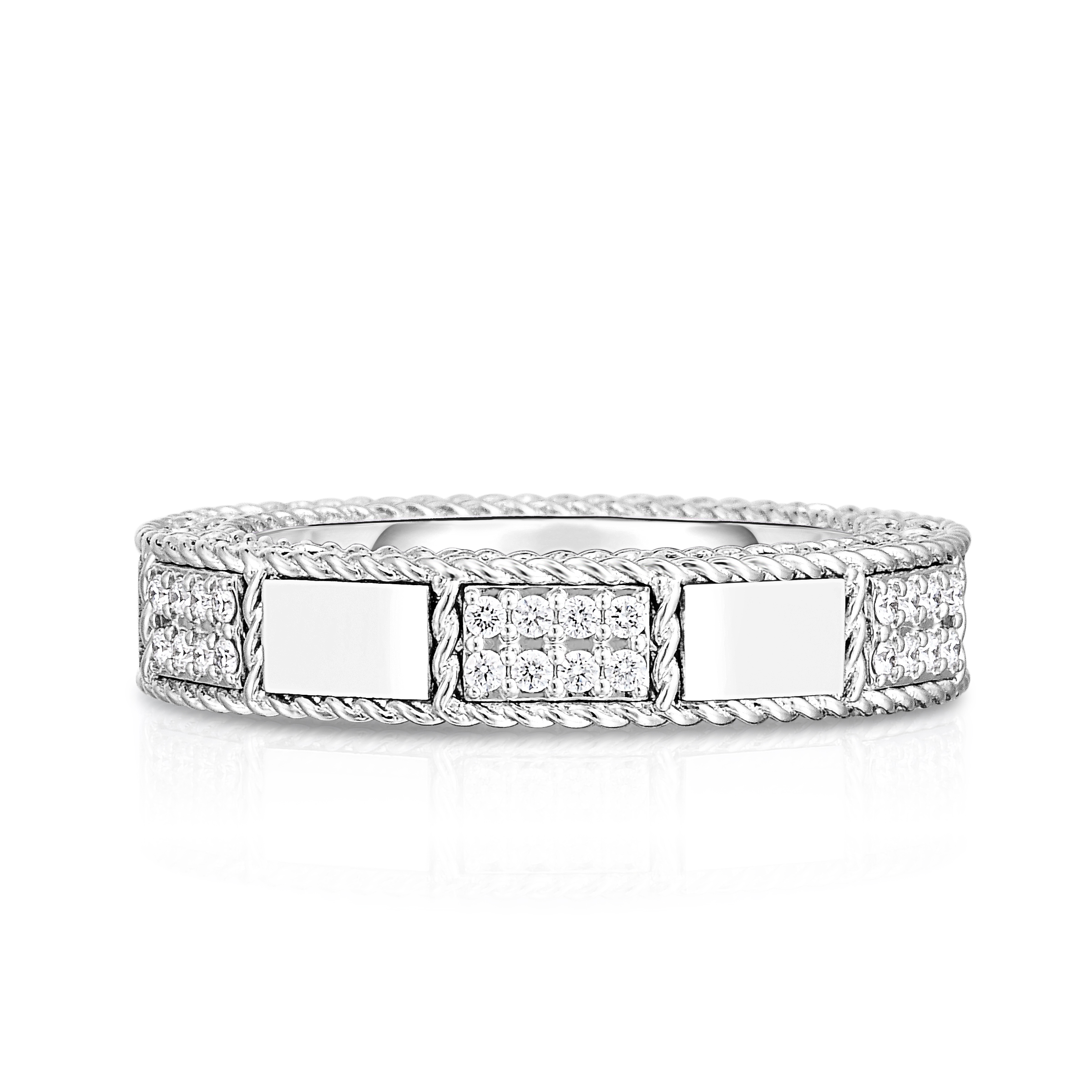 18k White Gold Art Deco Mosaic Alternating Diamond Ring