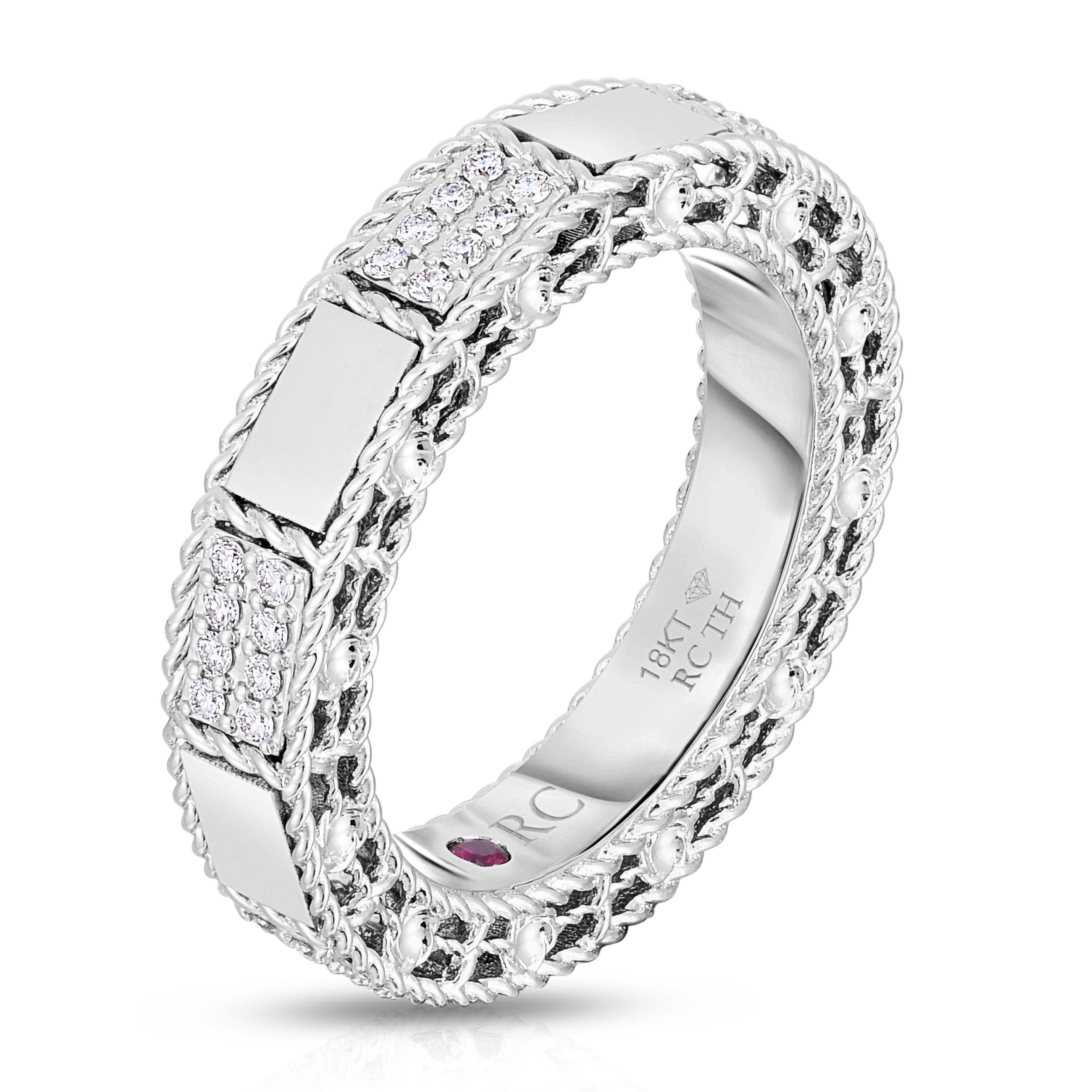 18k White Gold Art Deco Mosaic Alternating Diamond Ring