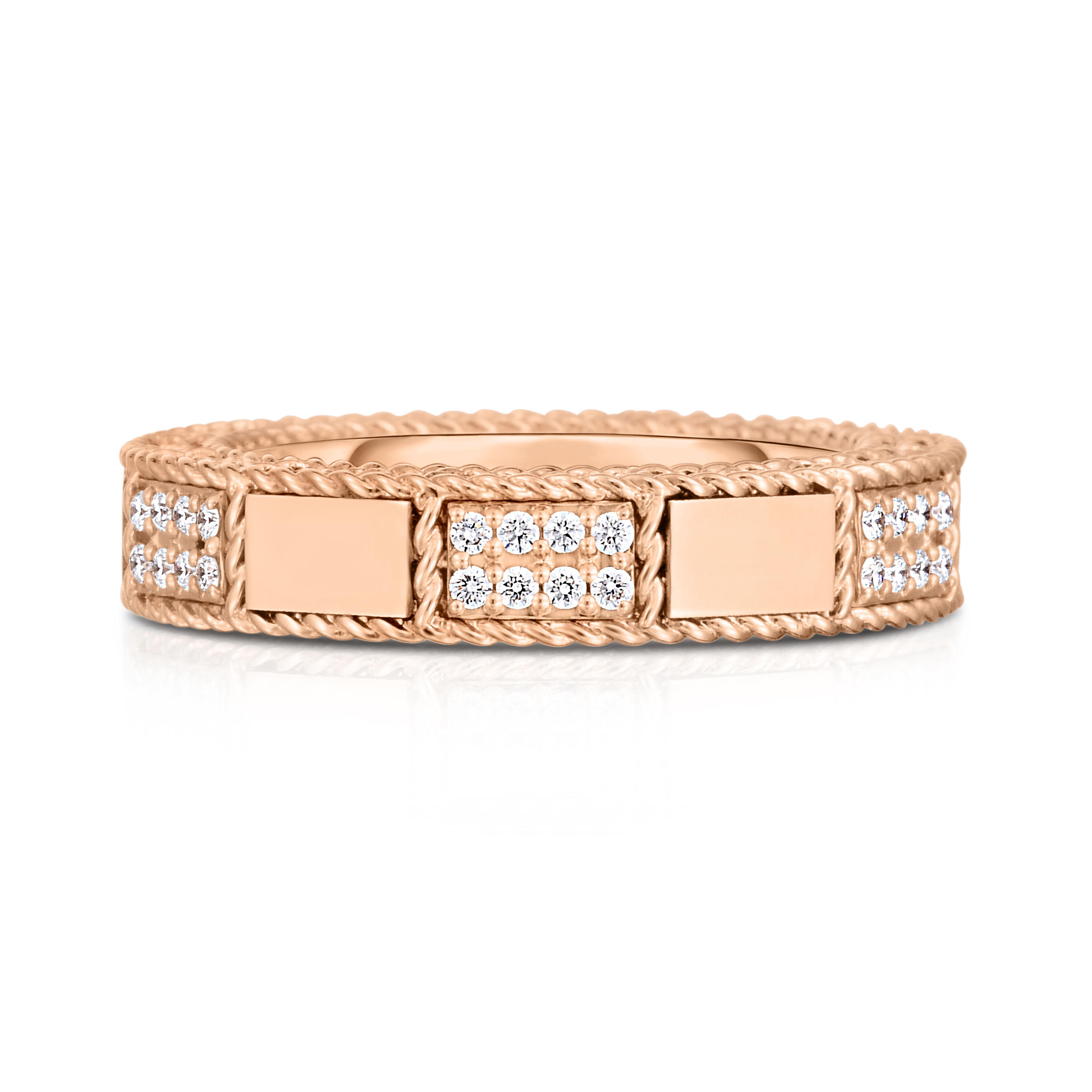 18k Rose Gold Art Deco Mosaic Alternating Diamond Ring