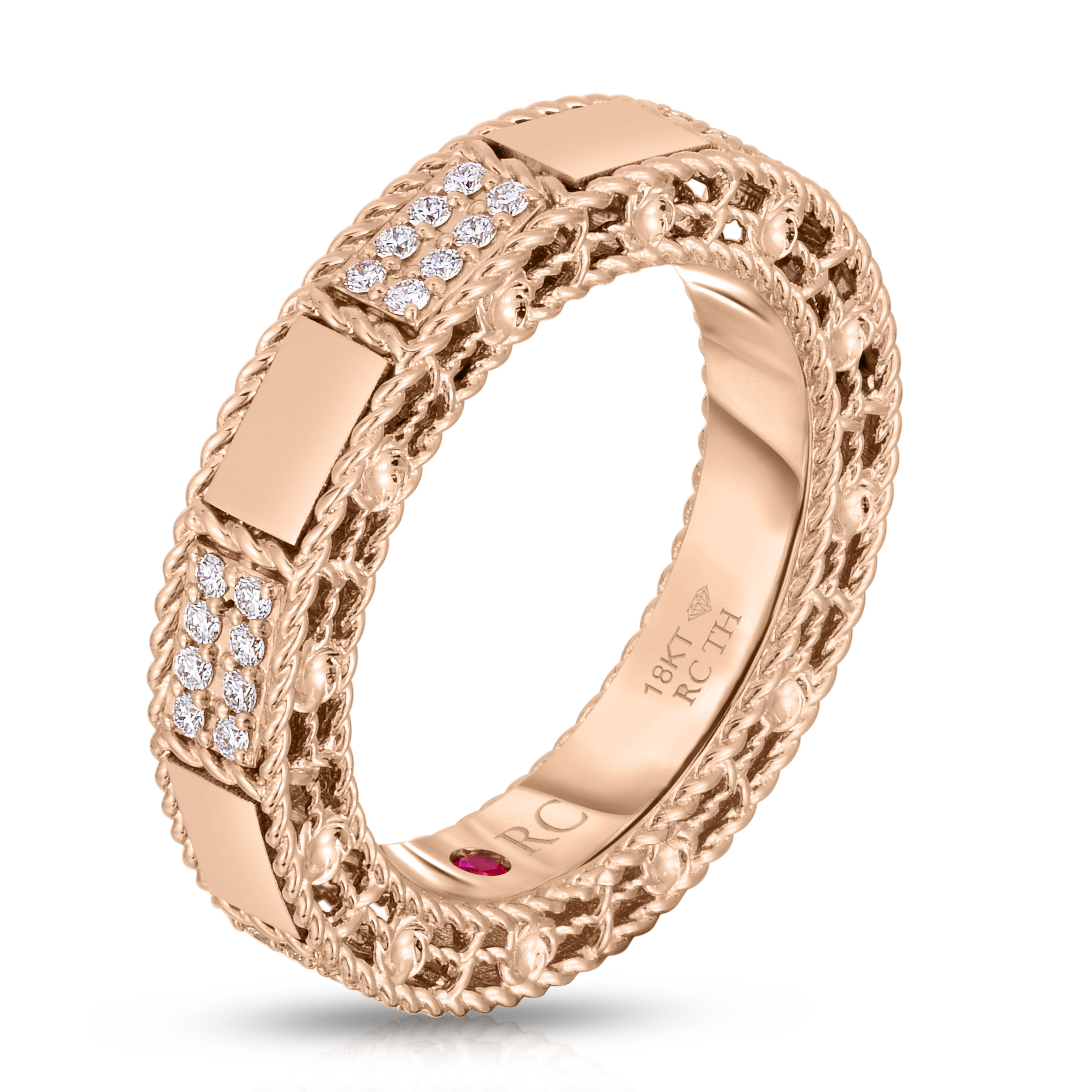18k Rose Gold Art Deco Mosaic Alternating Diamond Ring