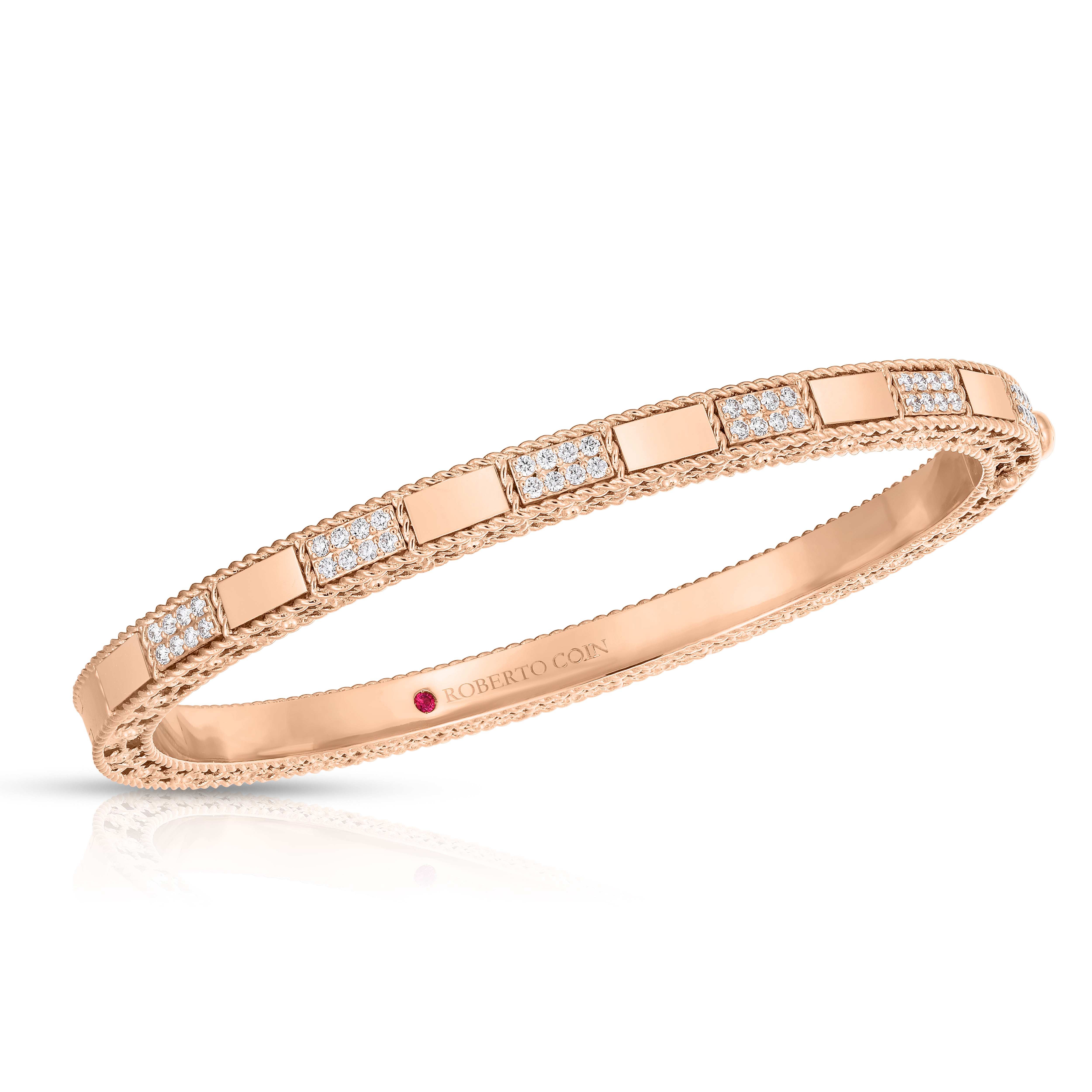 18k Rose Gold Art Deco Mosaic Alternating Diamond Bangle