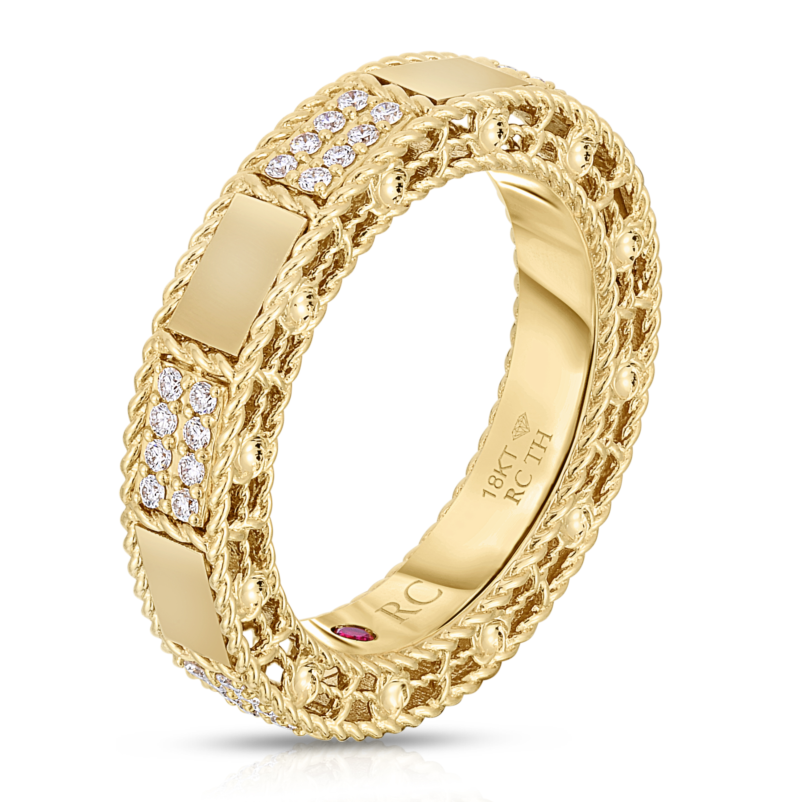 18k Yellow Gold Art Deco Mosaic Alternating Diamond Ring