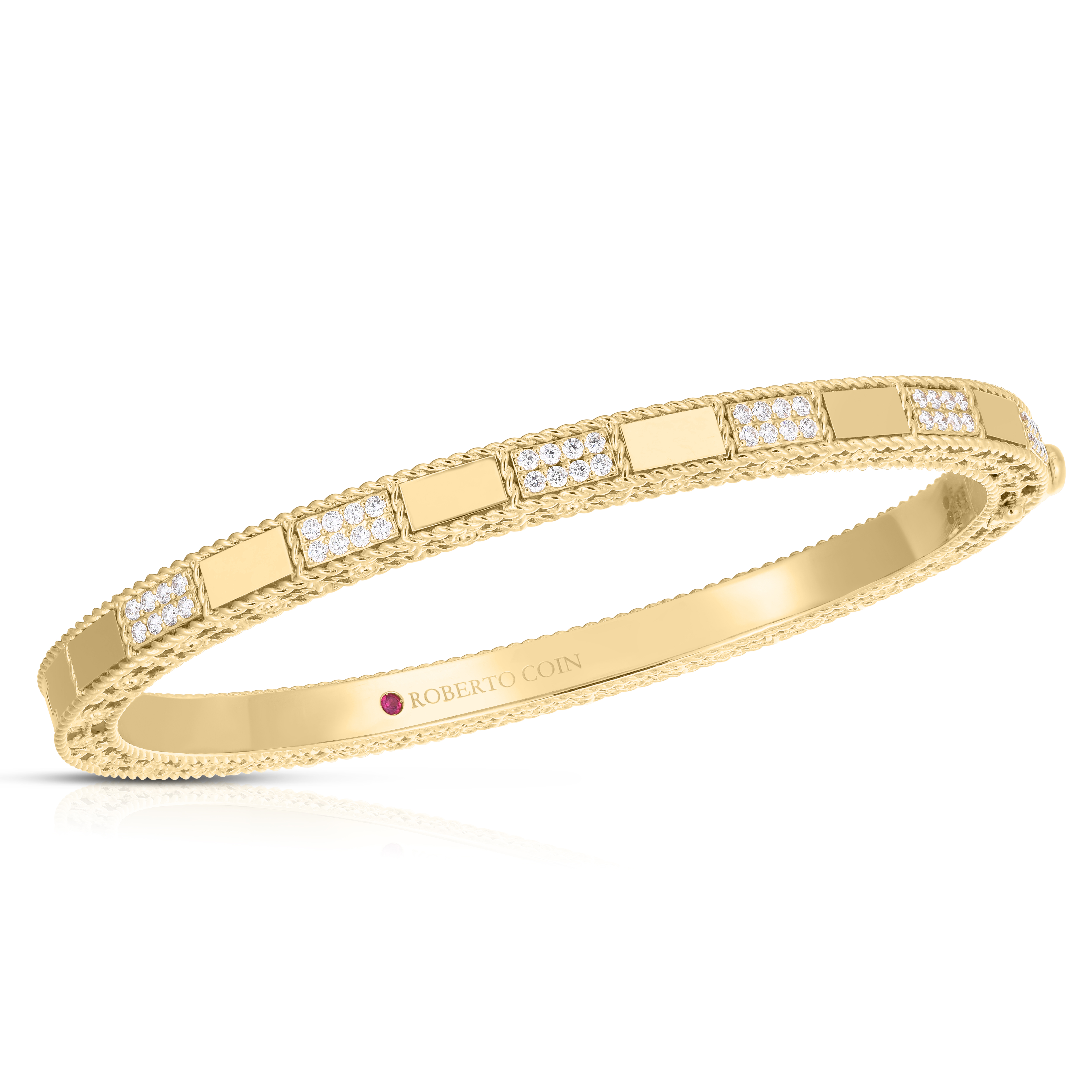 18k Yellow Gold Art Deco Mosaic Alternating Diamond Bangle