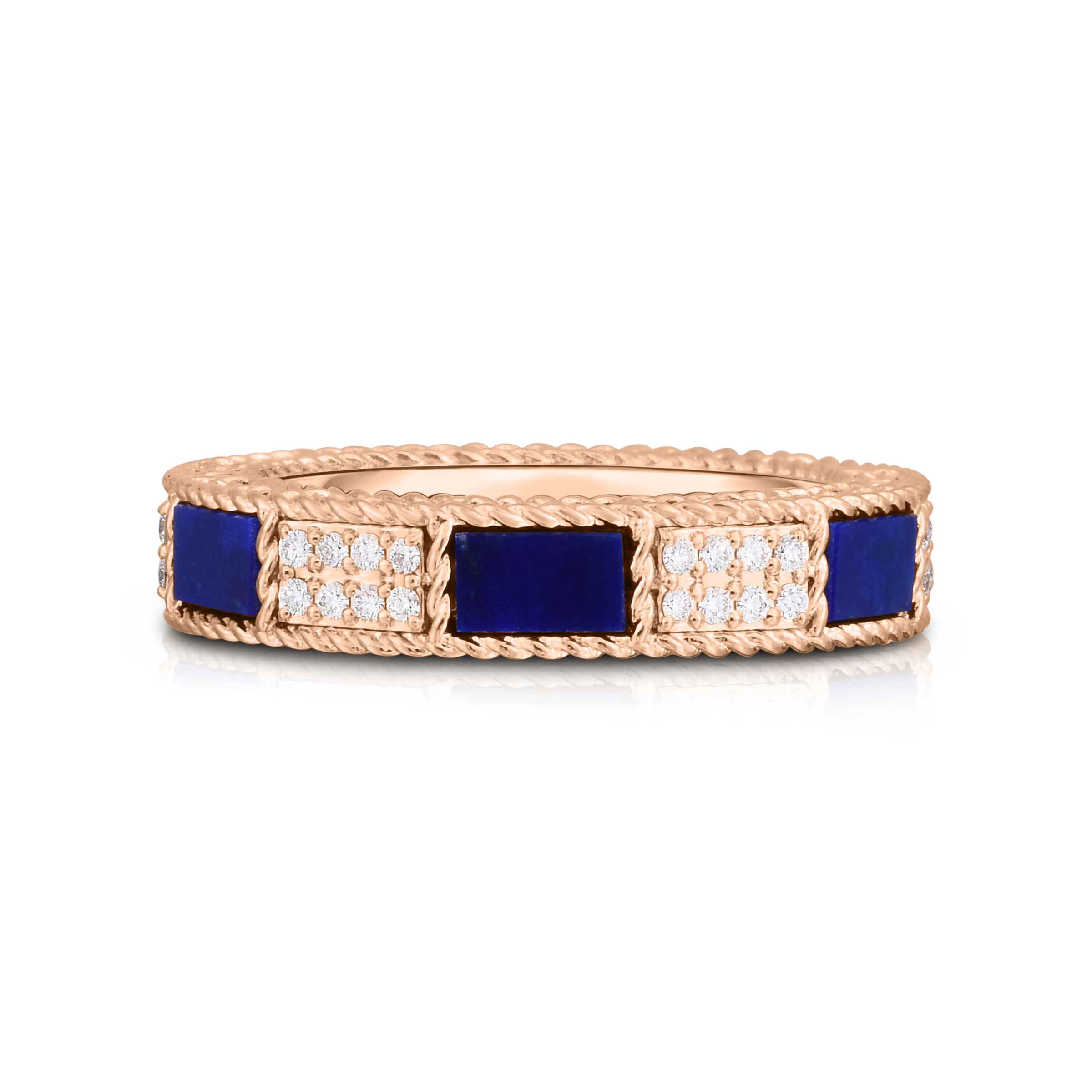 18k Rose Gold Art Deco Mosaic Alternating Diamond & Lapis Ring