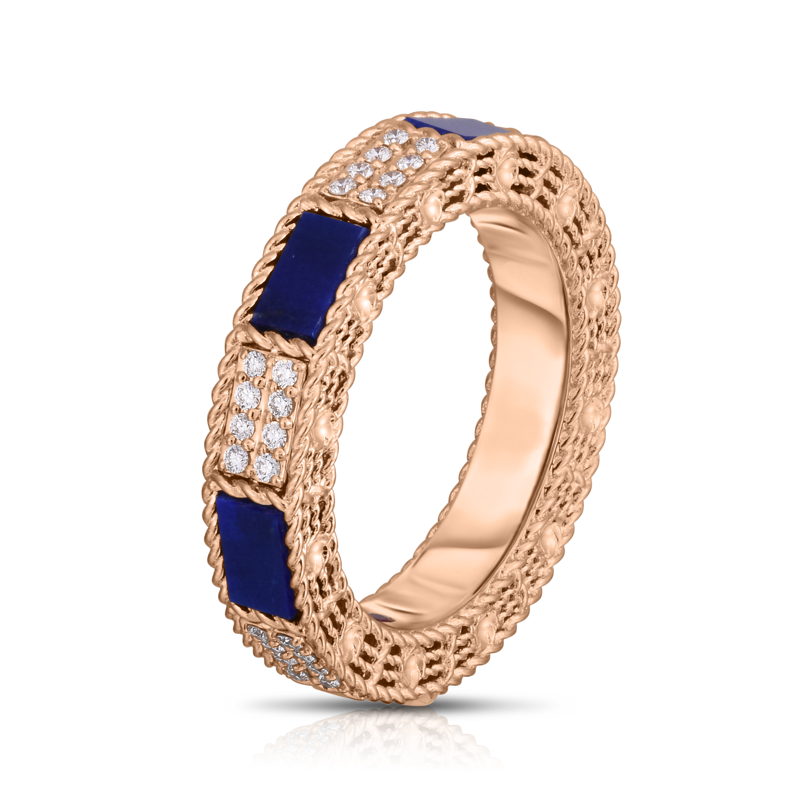 18k Rose Gold Art Deco Mosaic Alternating Diamond & Lapis Ring