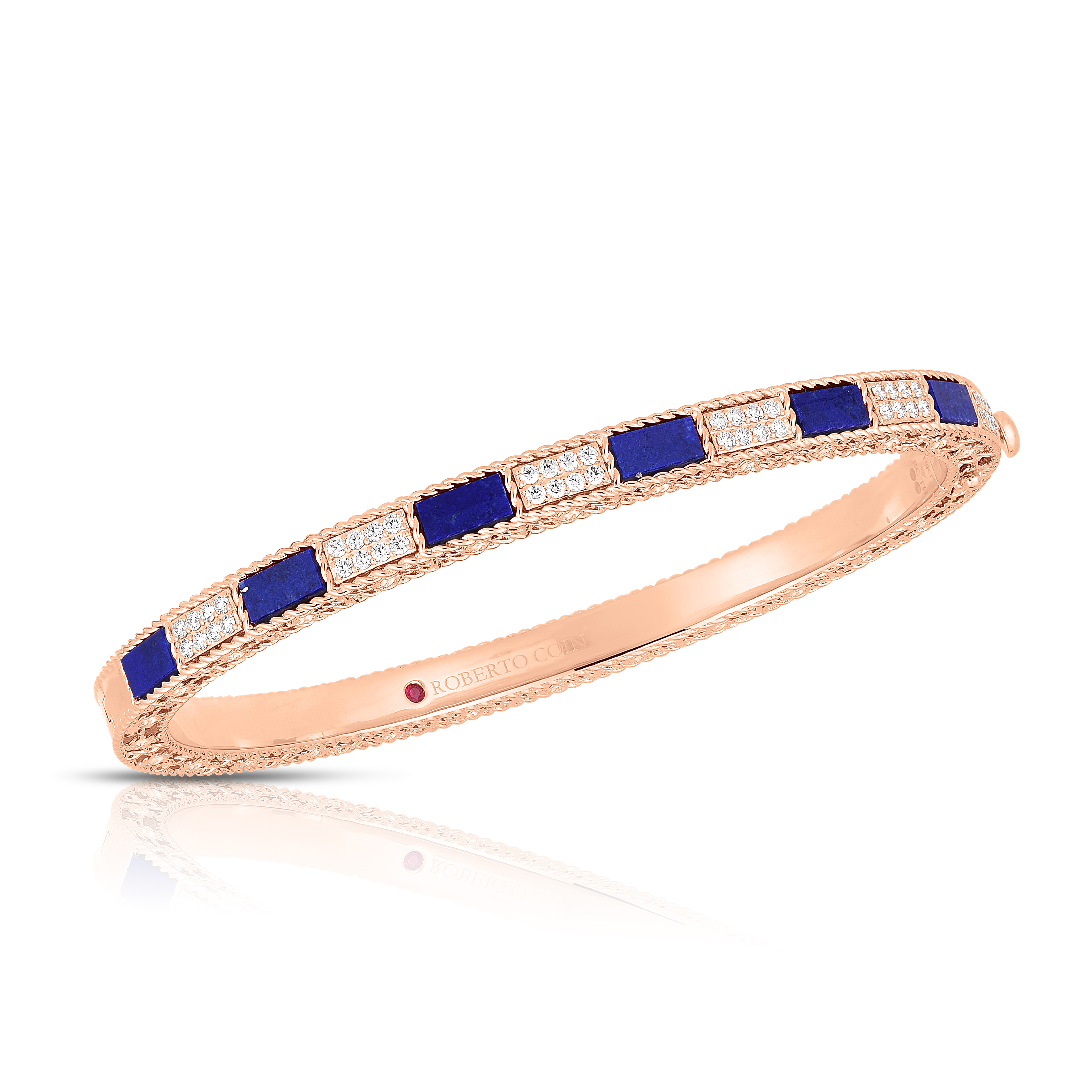 18k Rose Gold Art Deco Mosaic Alternating Diamond & Lapis Bangle