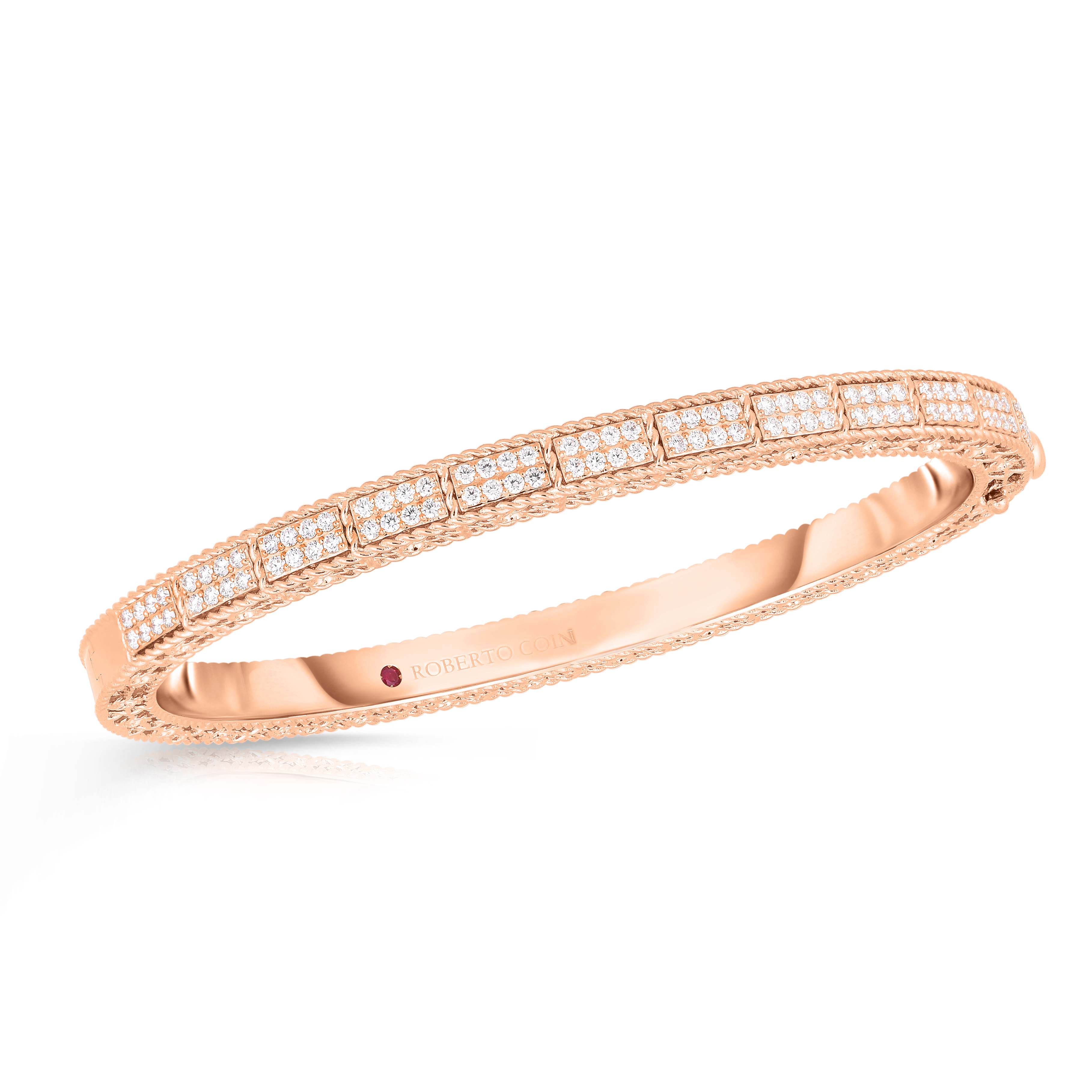18k Rose Gold Art Deco Mosaic Pave Diamond Bangle