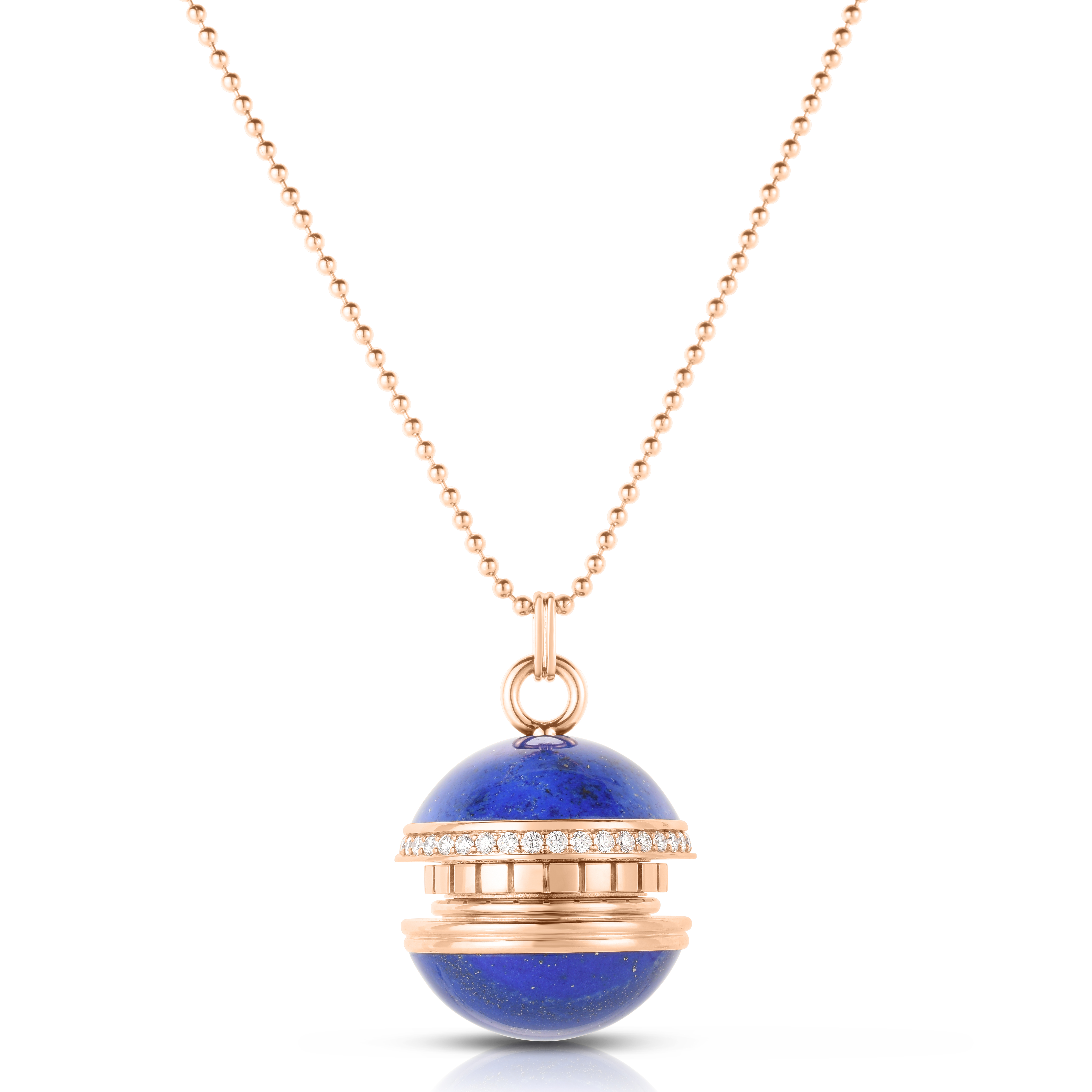 18k Rose Gold Art Deco Mosaic Blue Lapis & Diamond Sphere Long Necklace