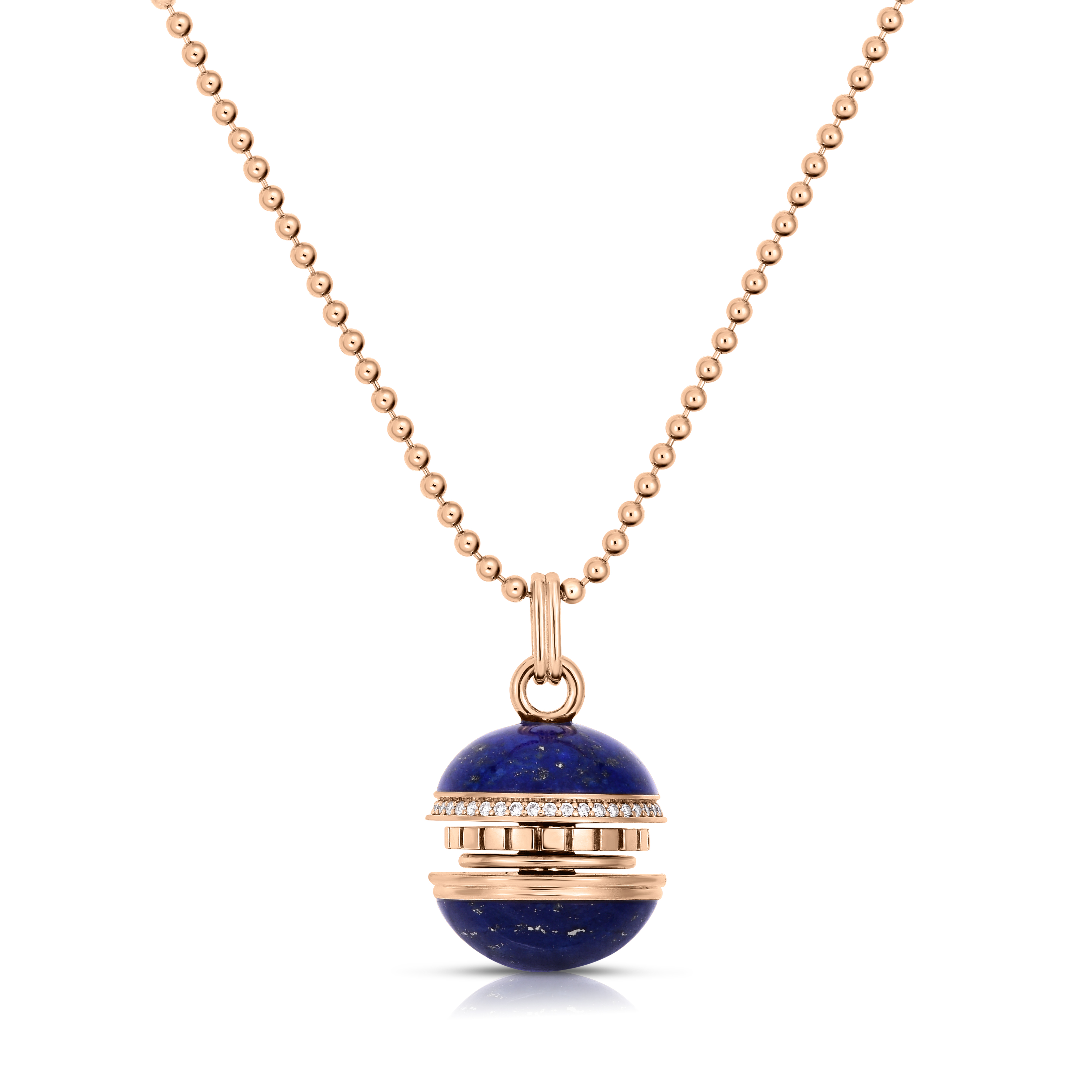 18k Rose Gold Art Deco Mosaic Diamond & Lapis Sphere Necklace