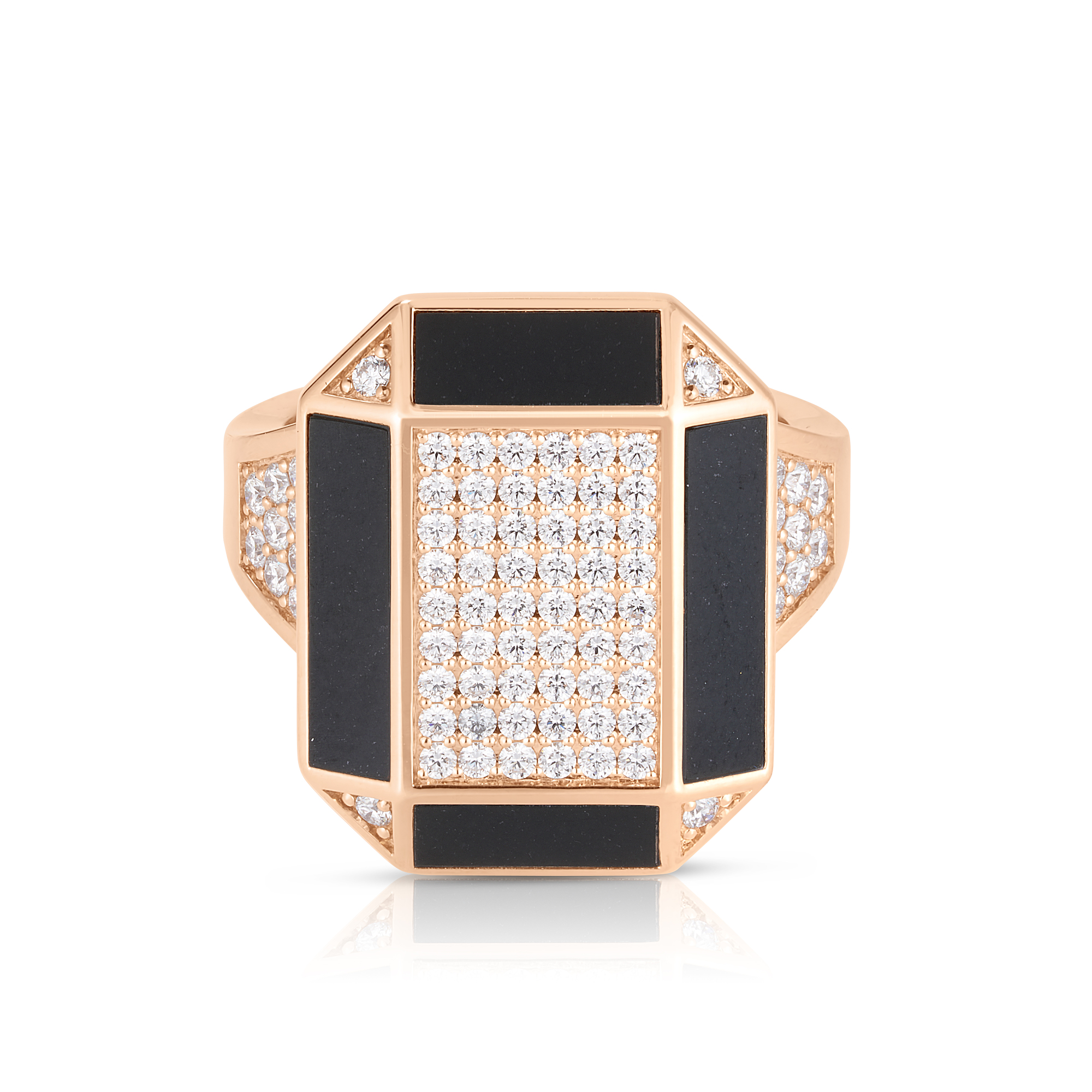18k Rose Gold Art Deco Mosaic Diamond & Black Jade Ring