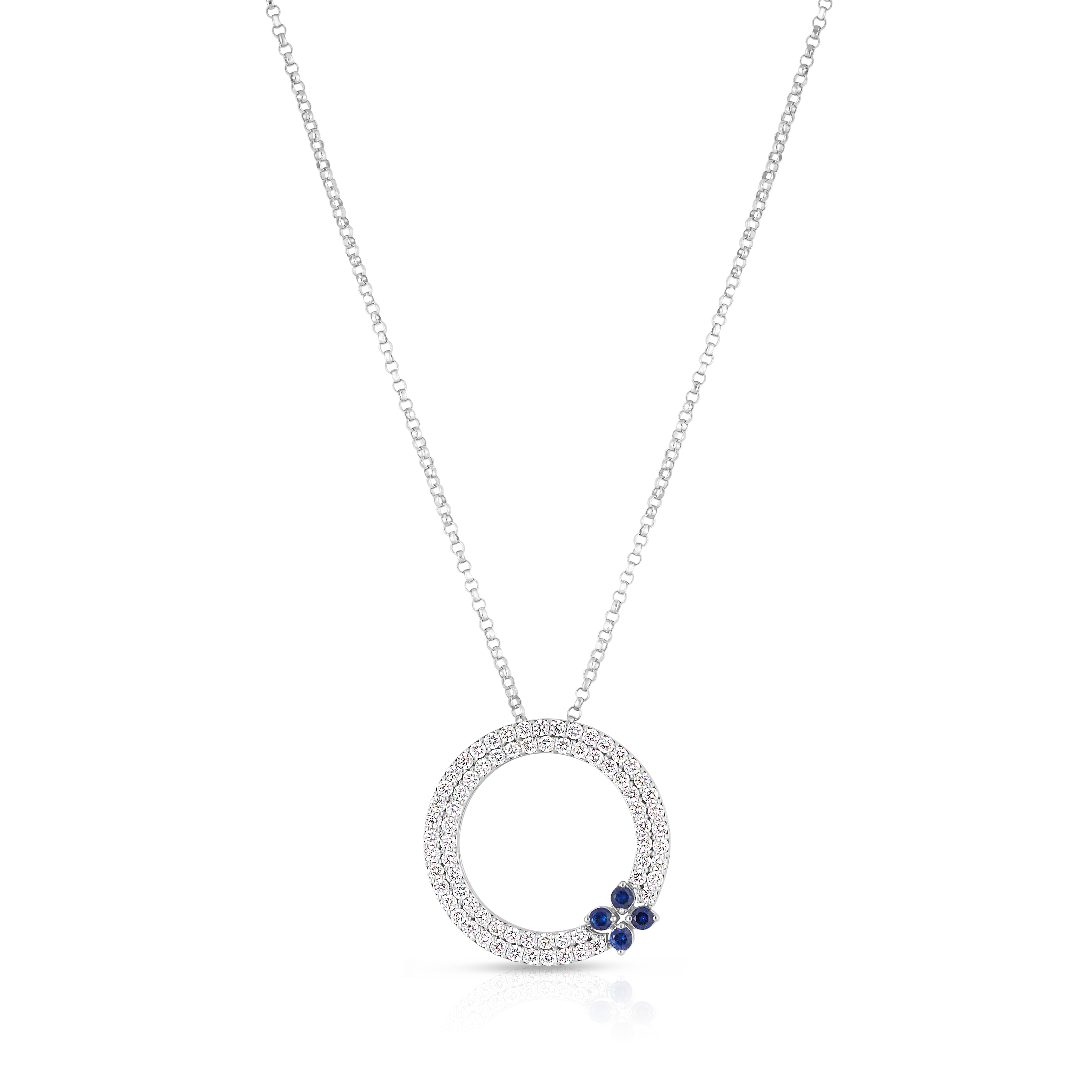 18k White Gold Love In Verona Diamond & Blue Sapphire Circle Necklace