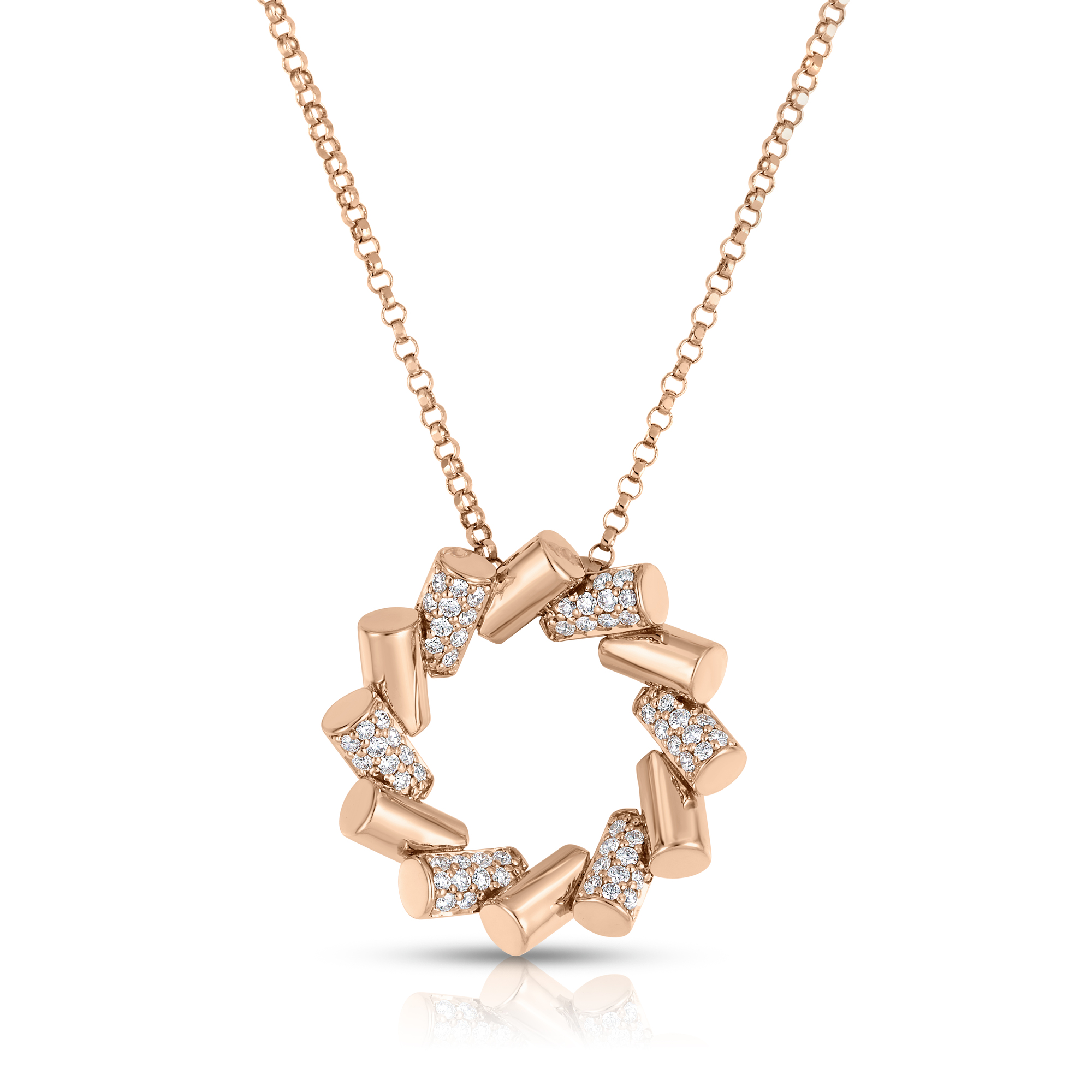 18k Rose Gold Domino Large Diamond Circle Necklace